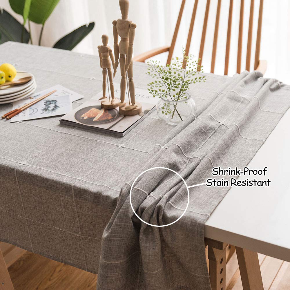 Colorbird Solid Embroidery Lattice Tablecloth Cotton Linen Dust-Proof Checkered Table Cover For Kitchen Dinning Tabletop Decorat