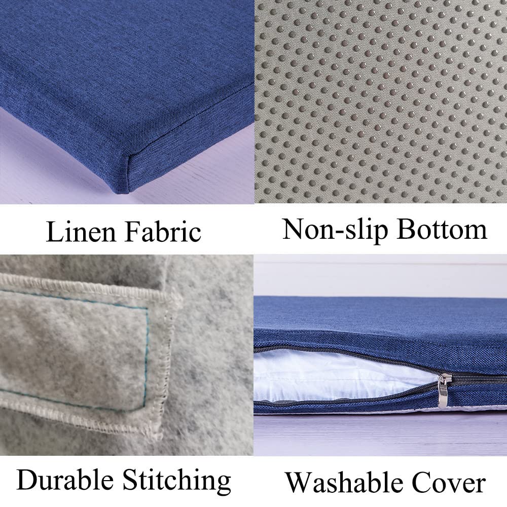 Memory Foam Chair Pads Non-Slip Rubber Back Indoor Swing /Settee Cushion 36inX14inX2in(91.5X35.5X5CM)  Blue