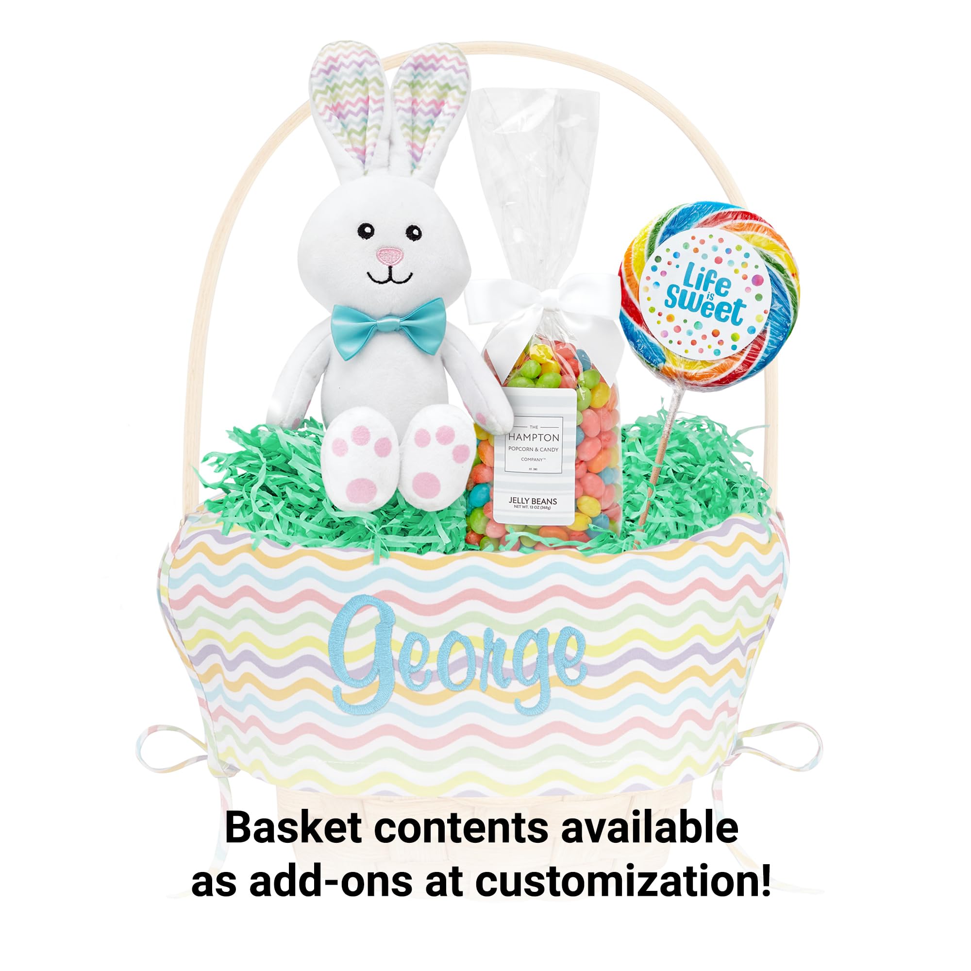 Let'S Make Memories Personalized Easter Basket - Teal Name On Bright Waves - Medium - Create Your Own - Wicker Basket - Embroide