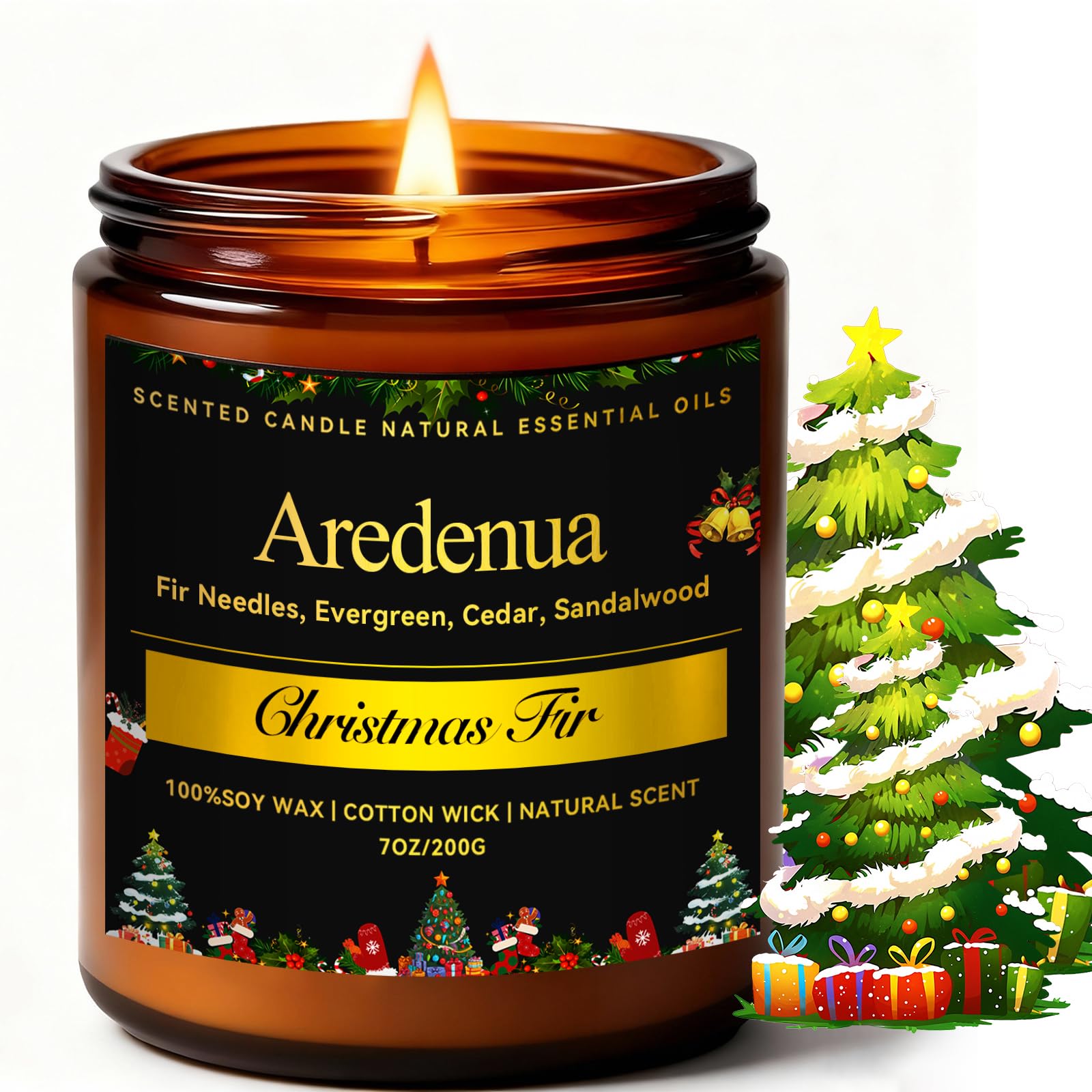 Christmas Candles - Christmas Fir Candle | 7 oz Soy Candles with Fresh Evergreen & Pine Tree Scent | Winter Holiday Scented Cand