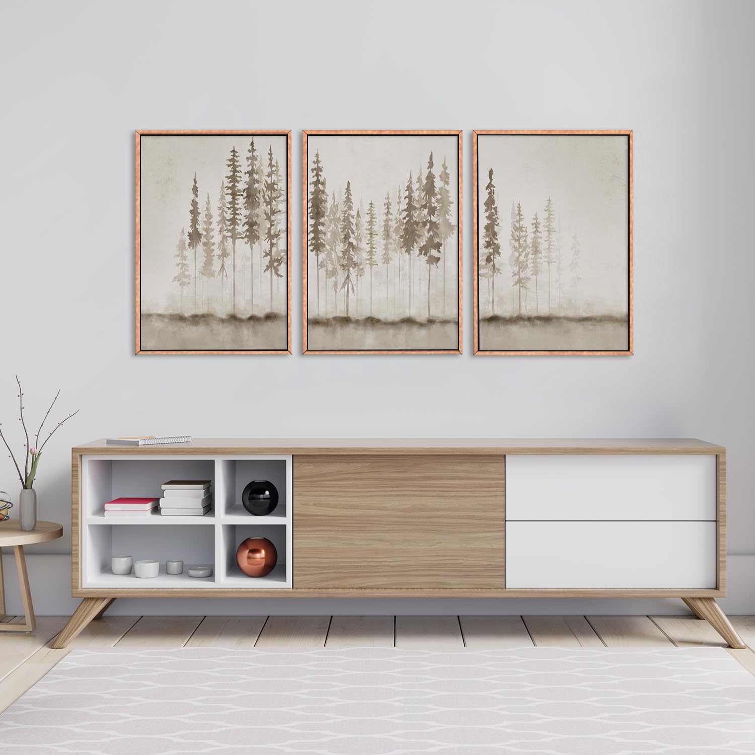 Hpinub Large Misty Forest Framed Canvas Wall Art Set, Modern Foggy Pine Tree Wall Decor, Pastel Nature Landscape Wall Painting,