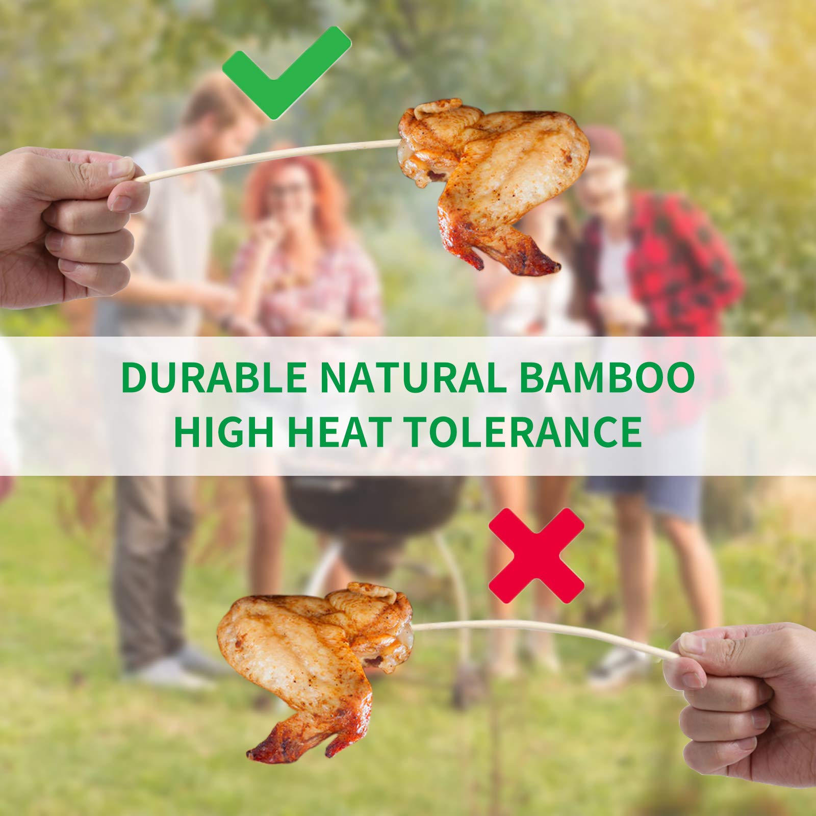 Garsum Natural BBQ Bamboo Skewers  8'' Wooden Skewers For assorted Fruits  Kebabs  Grill  Highly Renewable Natural Resources  Suitable For Kitchen  Party  Food Catering and Crafting (100 PCS)