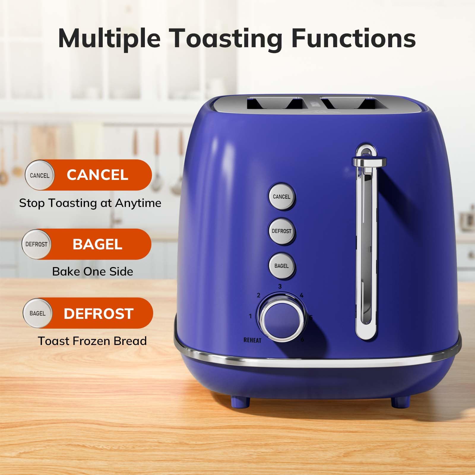 Toaster 2 Slice Keenstone Retro Stainless Steel Toaster With Bagel, Cancel, Defrost Function, Extra Wide Slot Toaster With High