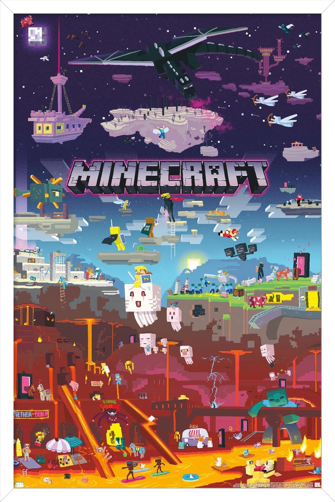 Trends International Minecraft - World Beyond Wall Poster, 14.725'' X 22.375'', White Framed Version