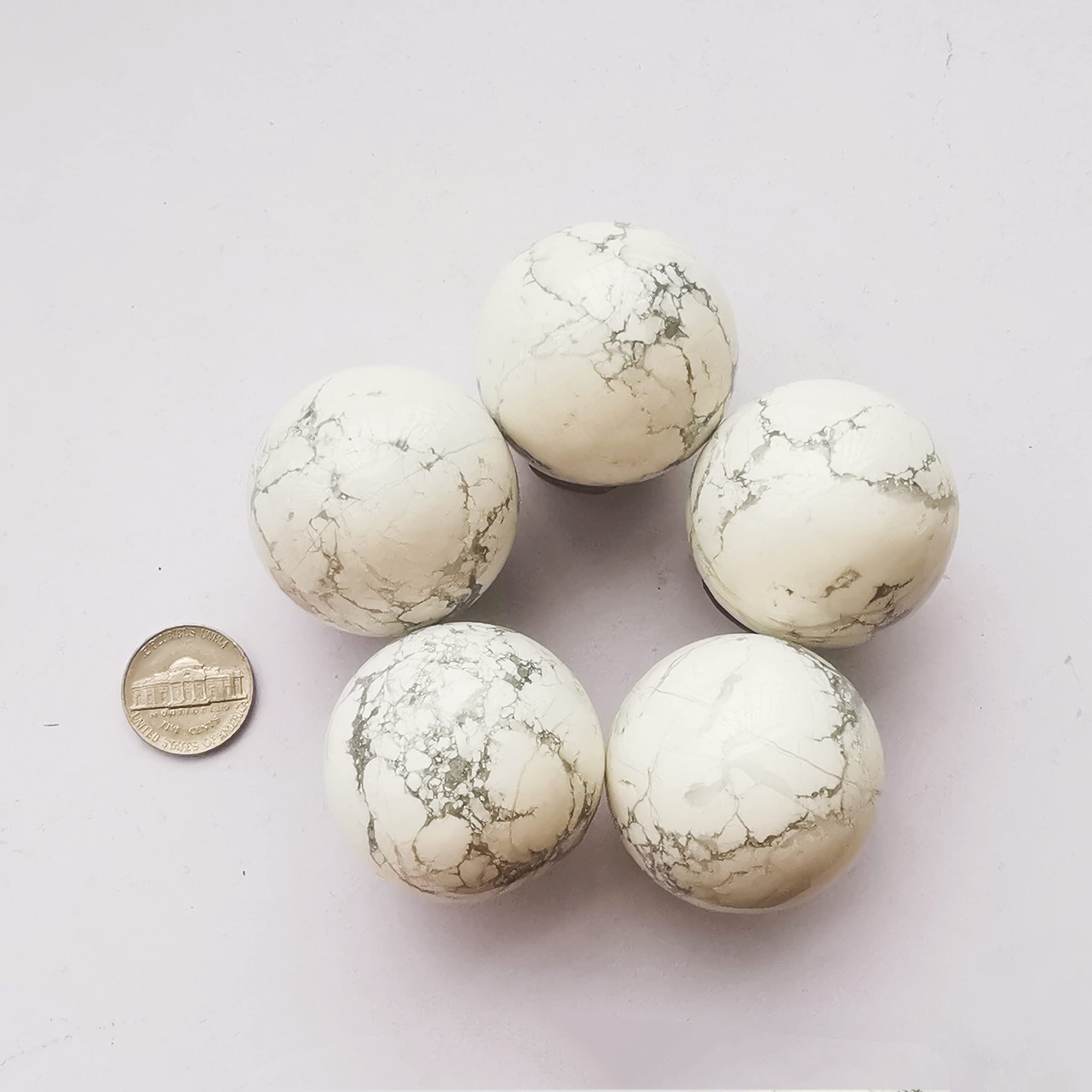 Bacatgem 40mm White Howlite Turquoise Healing Crystal Divination Sphere Sculpture Figurine Gemstone Ball,Feng Shui Chakra Aura H