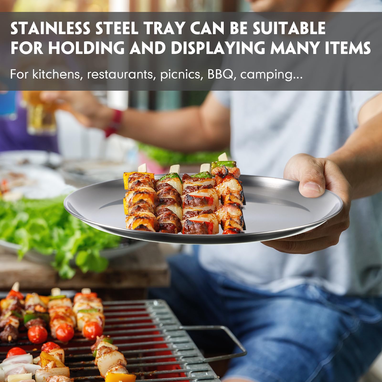Thenshop 8 Pieces Stainless Steel Round Pizza Pans, 8 Inch, Rust Free, Reusable, Dishwasher Safe, Ideal For Baking, Serving, And