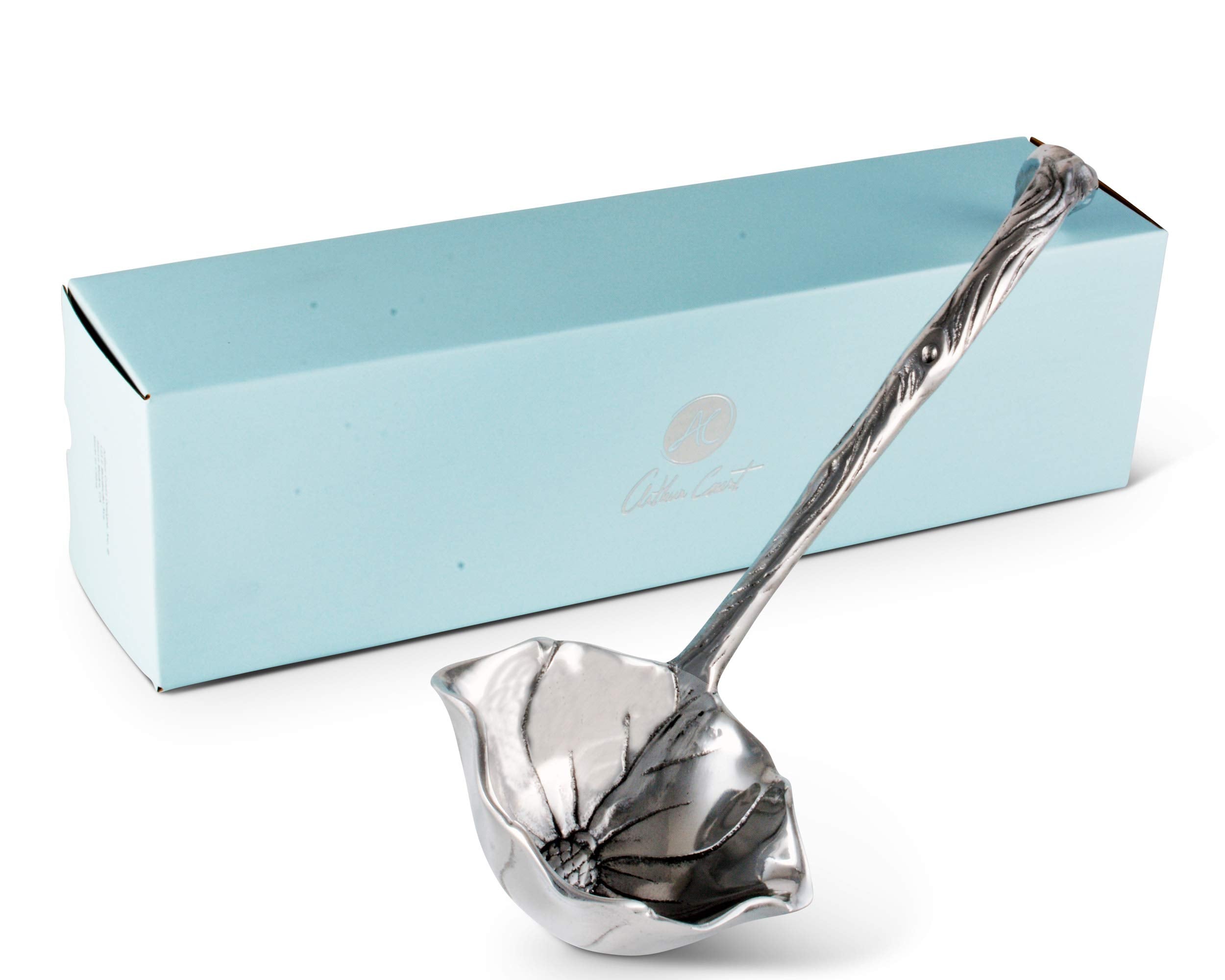 Arthur Court Aluminum Metal Magnolia Pattern Punch/Soup/Serving Ladle Silver Spout 12.5 Inch Long