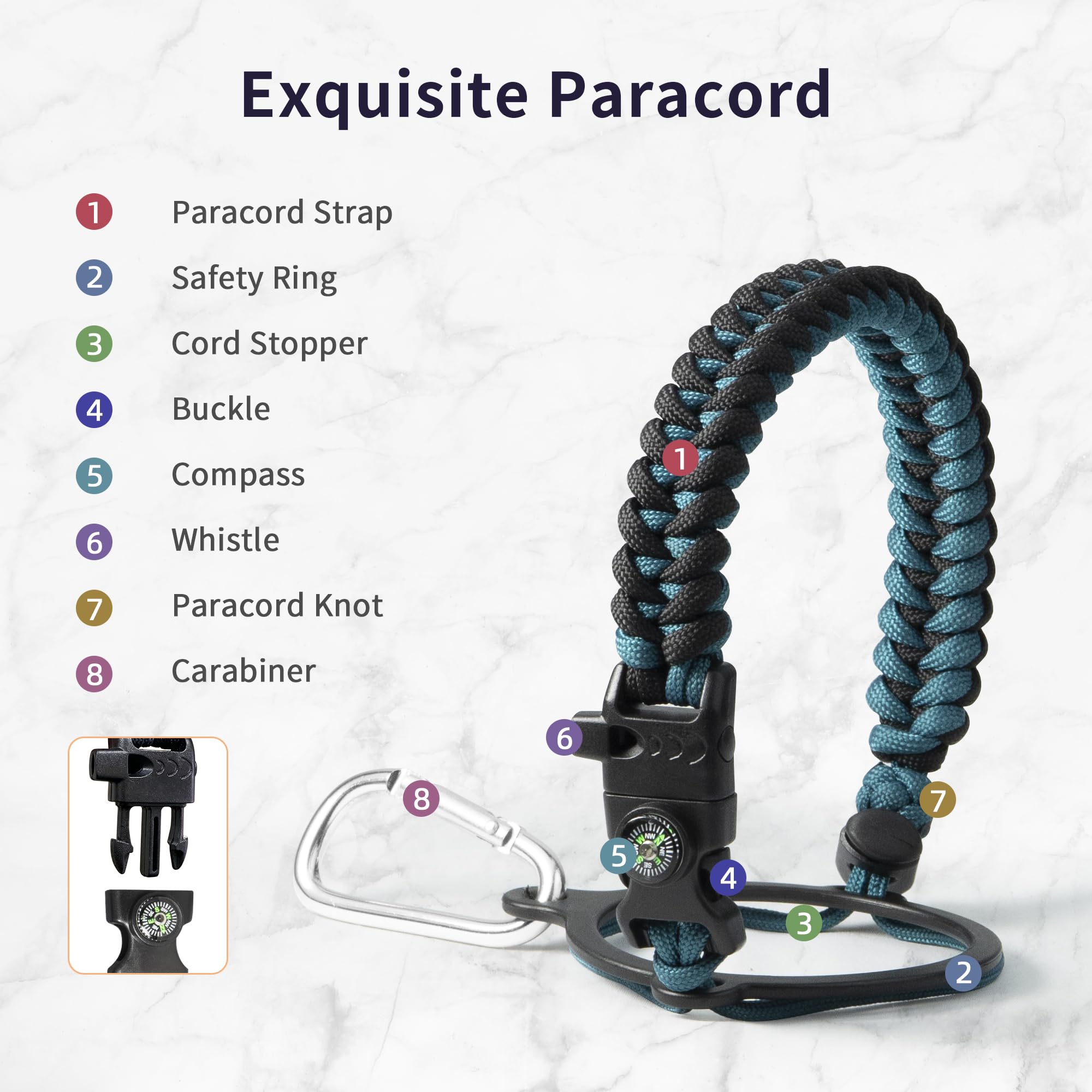 Trebo Water Bottle 40oz with Paracord Handle Food-grade Double Wall Vacuum Stainless Steel Insulated Jug with Straw Spout Handle Lids  Large Sports Flask Keep Cold & Hot  Ombre: Indigo/Black