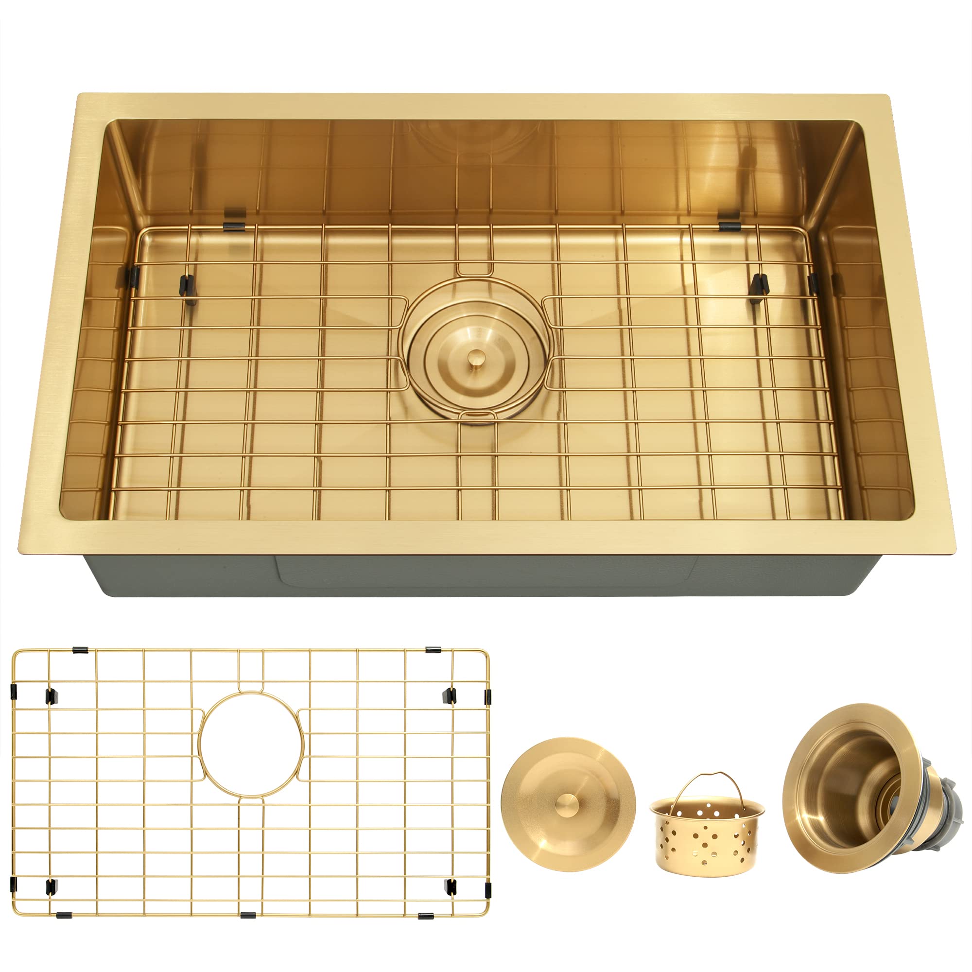 MILOSEN Gold RV Kitchen Sink, Small Single Bowl Outdoor Sinks, 25  15 inch Stainless Steel Undermount RV Sink with Gold Basket S