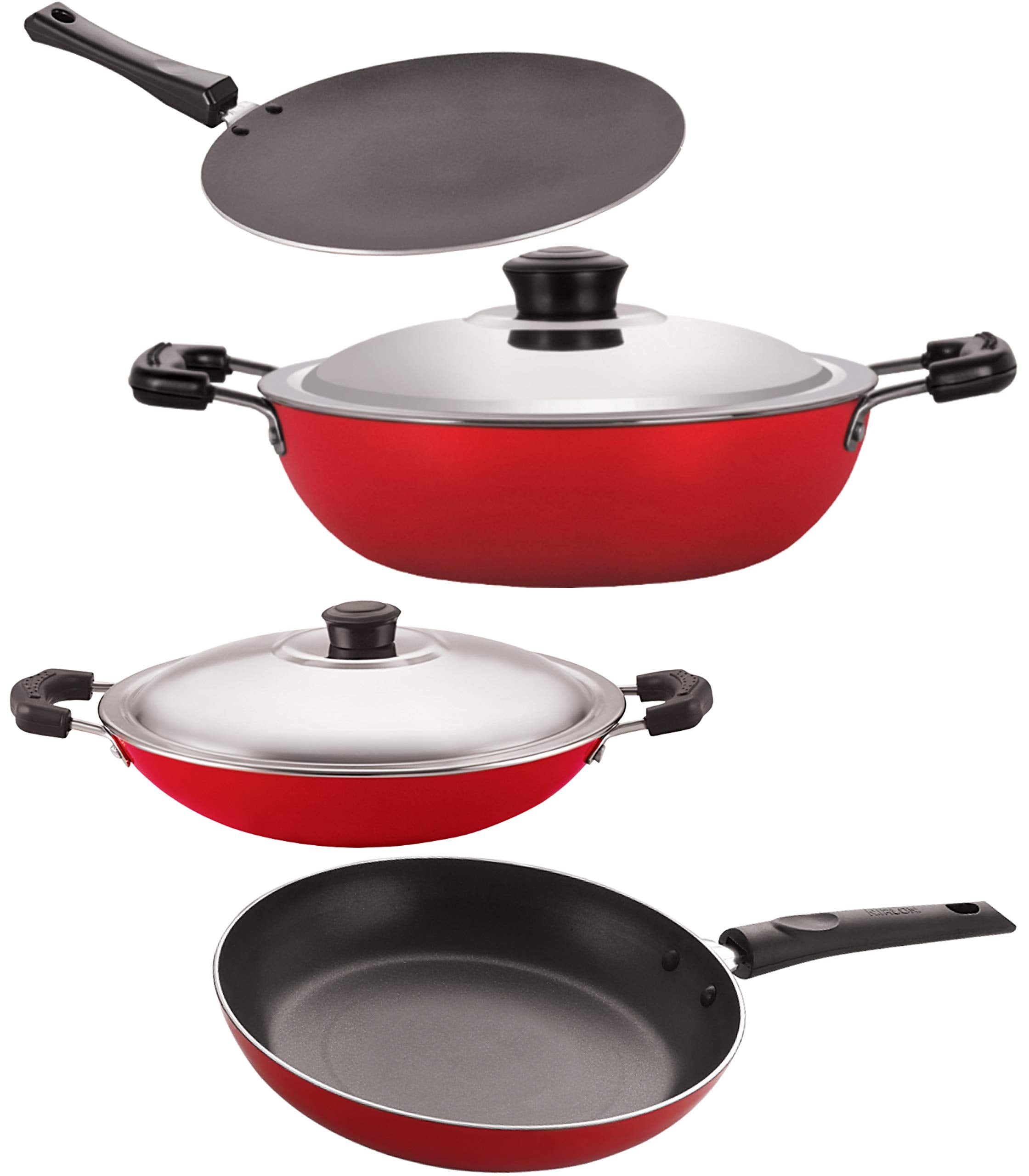 Nirlon NonStick Aluminium Pfoa Free NonToxic Durable Kitchenware Set Of 4 Pieces (2.6Mm_Ct_Dkdb_Chatti_Tp24)