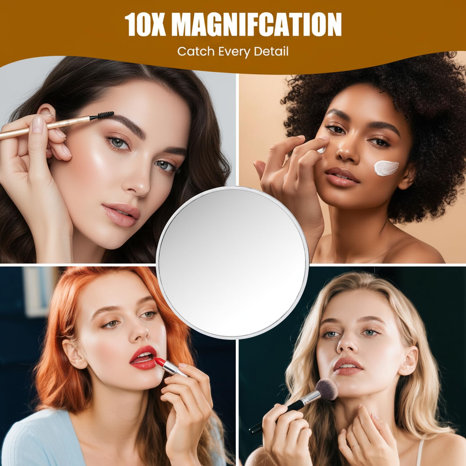 Vanity Mirror with Lights, 16  12.4 LED Makeup Mirror, Rounded Frame, 10X Magnification, Smart Touch with 3-Color Lighting, Dimm