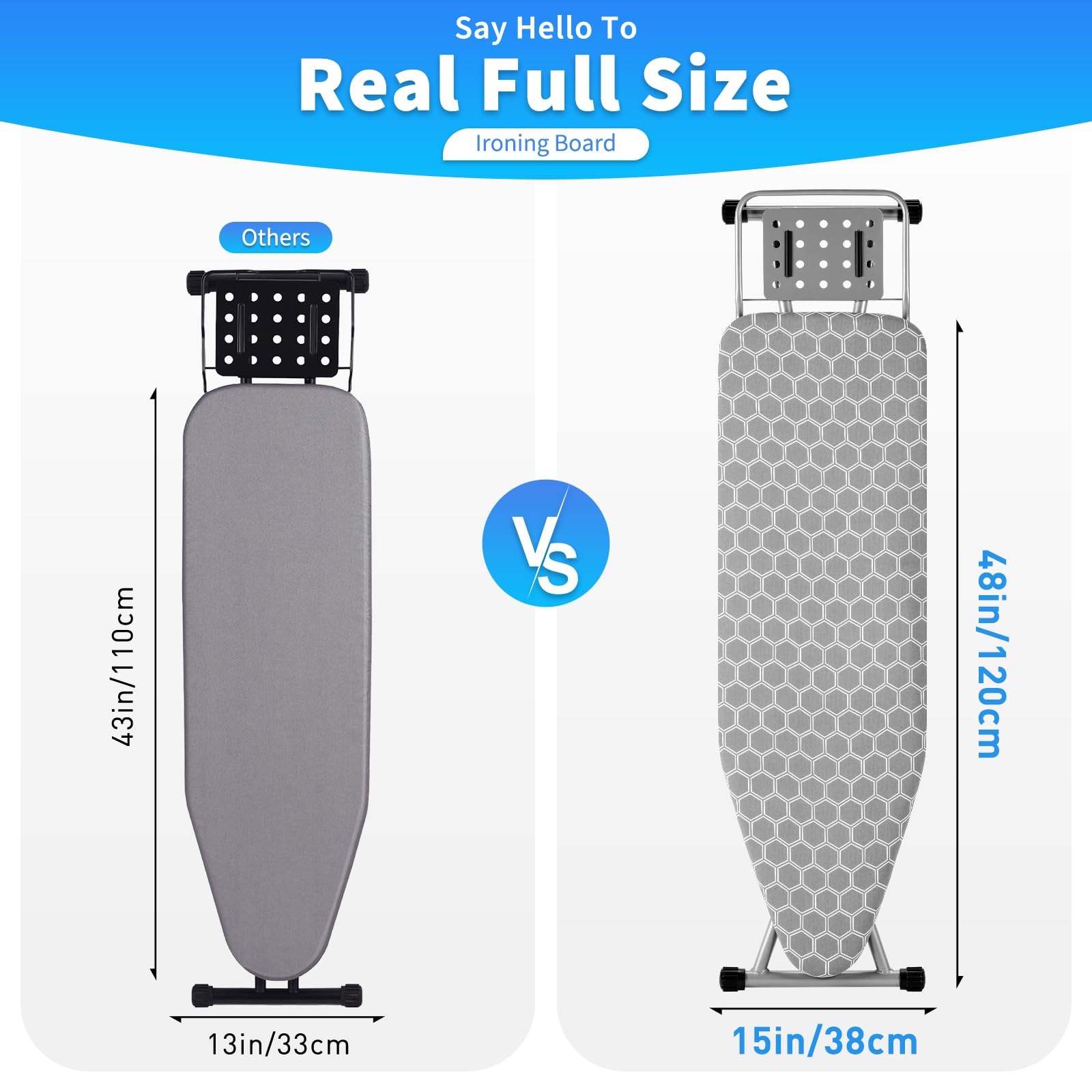 Full Size Ironing Board 57'' L X15 W, Large Wide Sturdy Ironing Board With Iron Rest, Foldable Adjustable Iron Board With Heat R