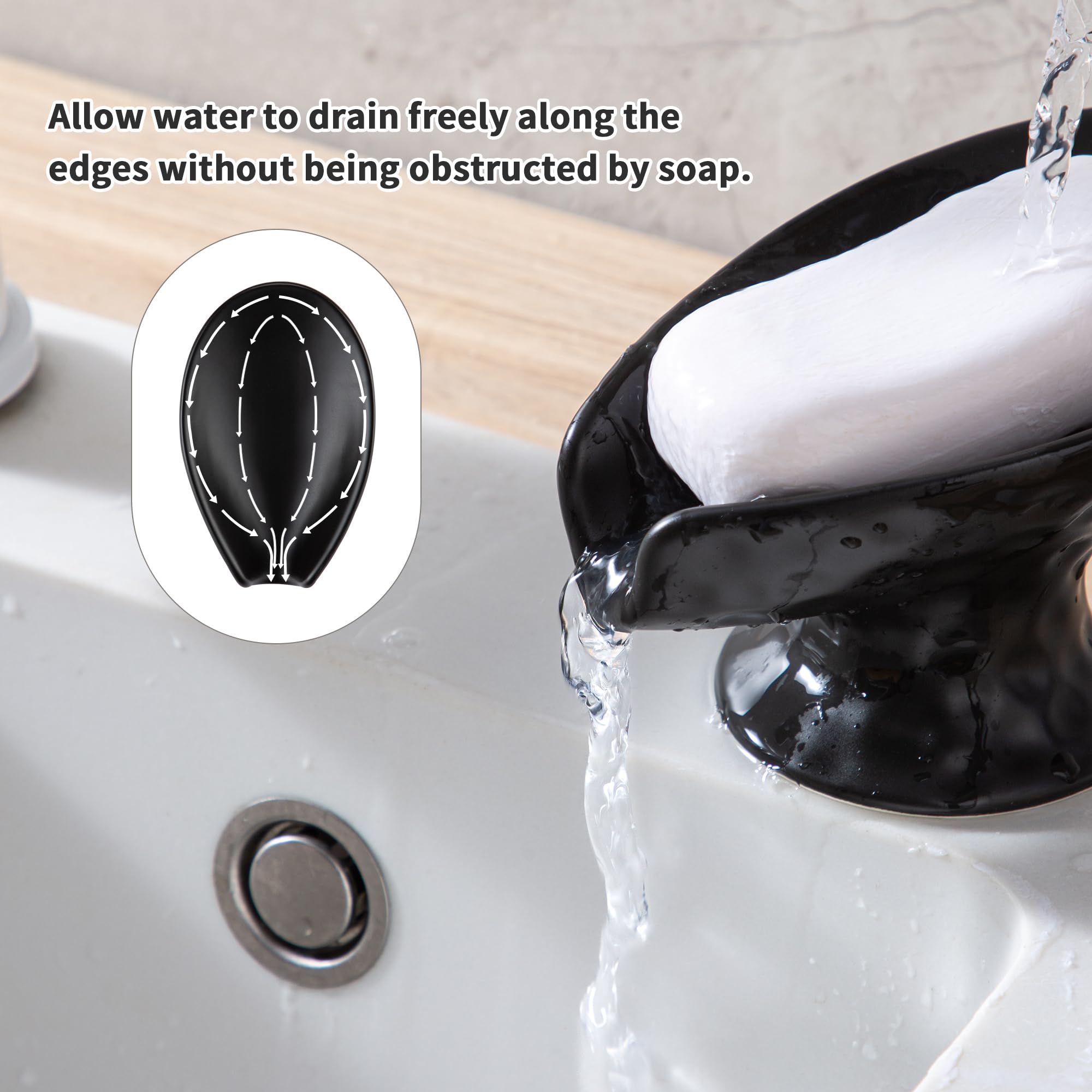 Self Draining Soap Dish,Shower Soap Holder,Black Ceramic Soap Dishes For Bathroom Kitchen Shower Keeps Soap Dry, Easy To Clean(M
