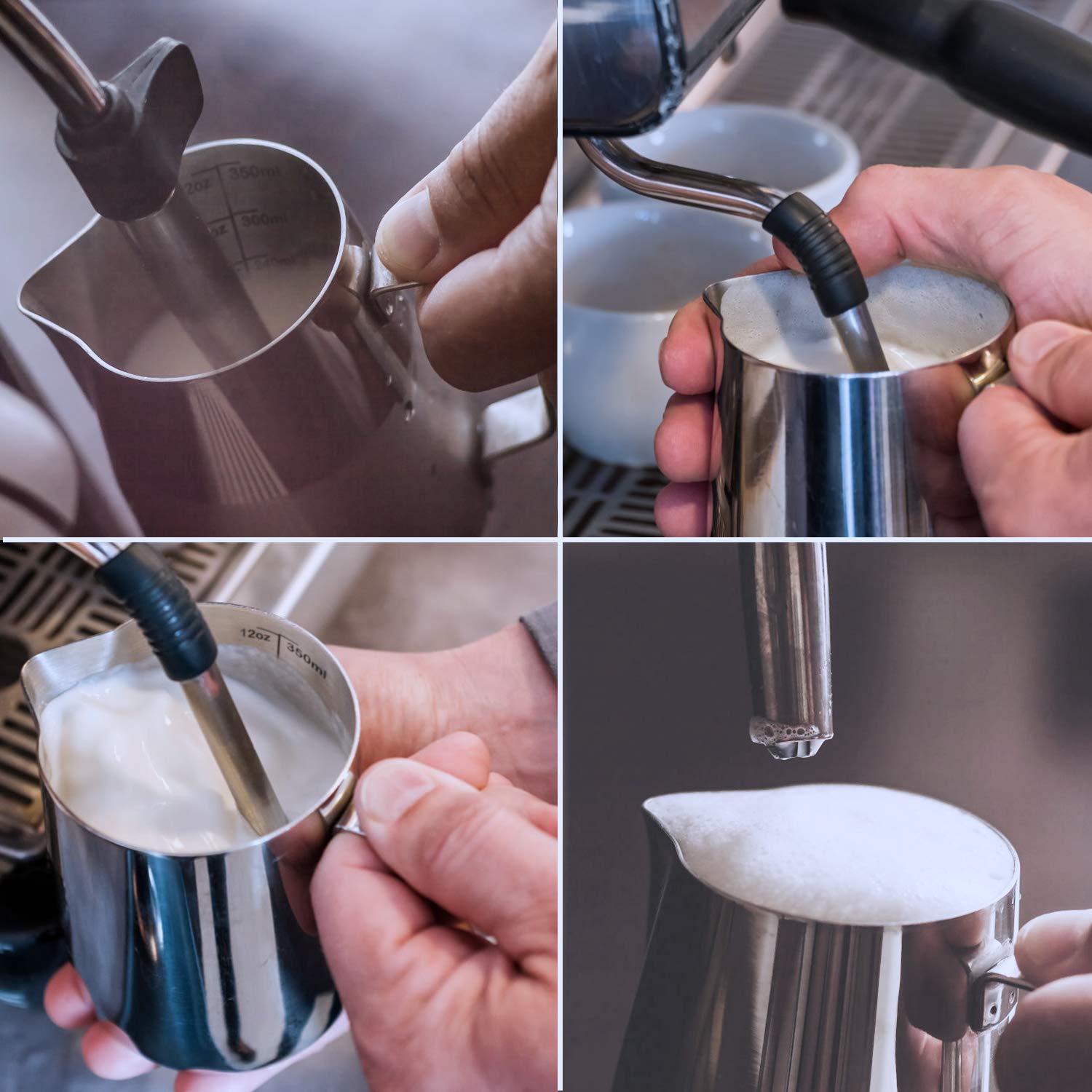 12Oz Milk Frothing Pitcher, Stainless Steel Espresso Latte Cup Steaming Pitcher Creamer Cup, Milk Frother Cup Espresso Machine A