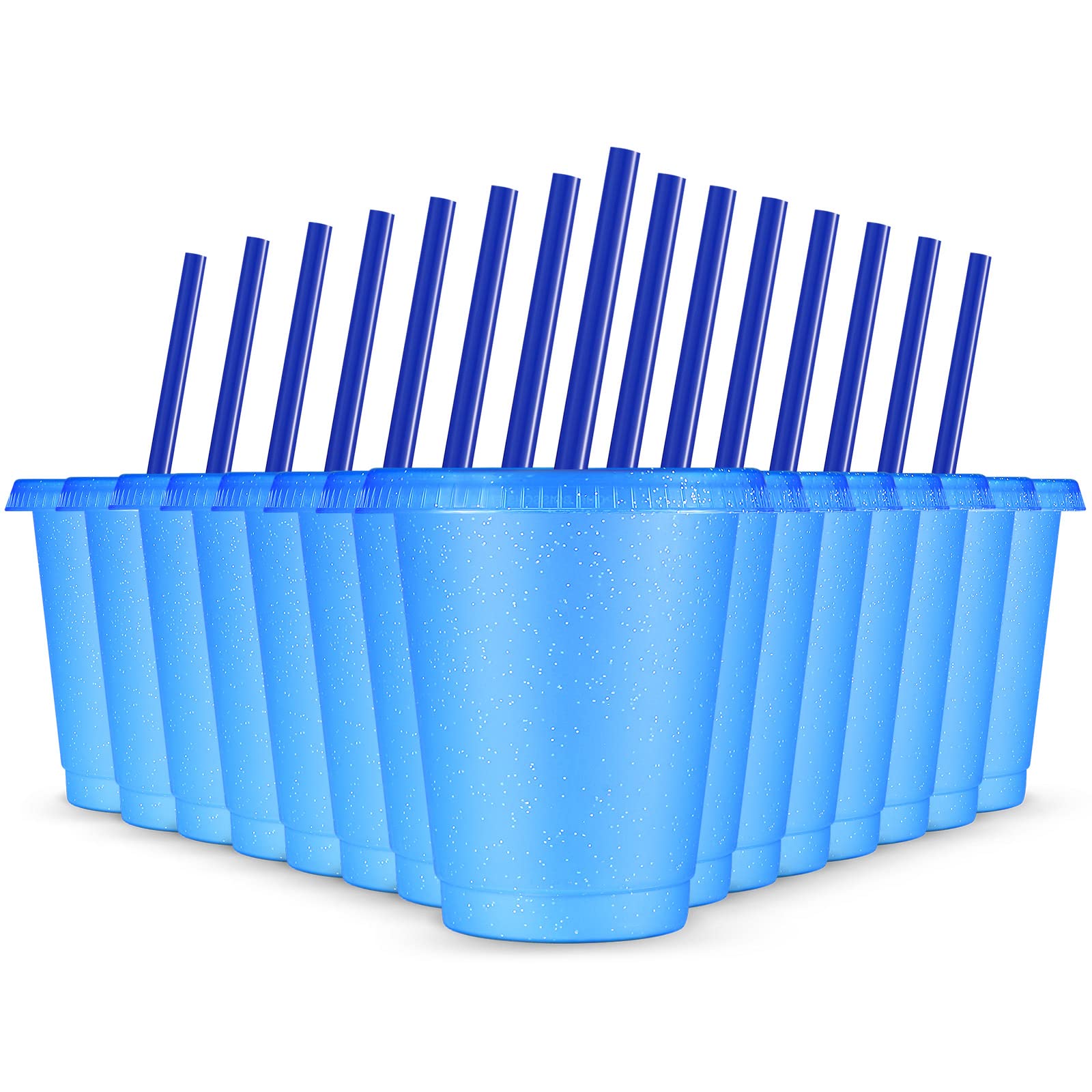 Rtteri 15 Pcs Reusable Cups with Straws and Lids 16 oz Glitter Tumblers Plastic Party Favor Cups with Lids Travel Mug Tumbler fo