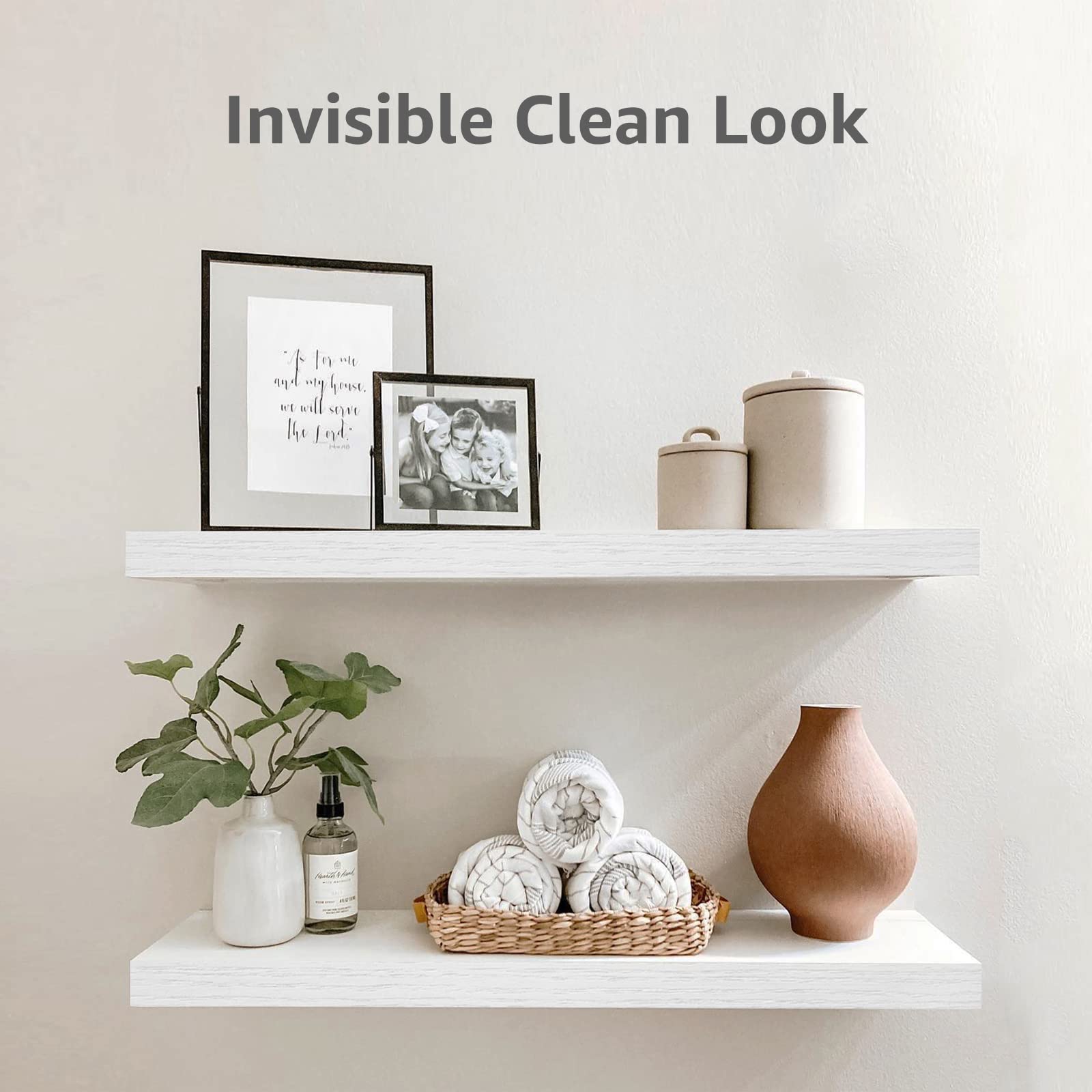 QEEIG White Floating Shelves Wall Shelf 24 inches Long Modern Bathroom Bedroom Kitchen Living Room Wall Mounted 24 x 9 inch Set of 2 (008-60W)