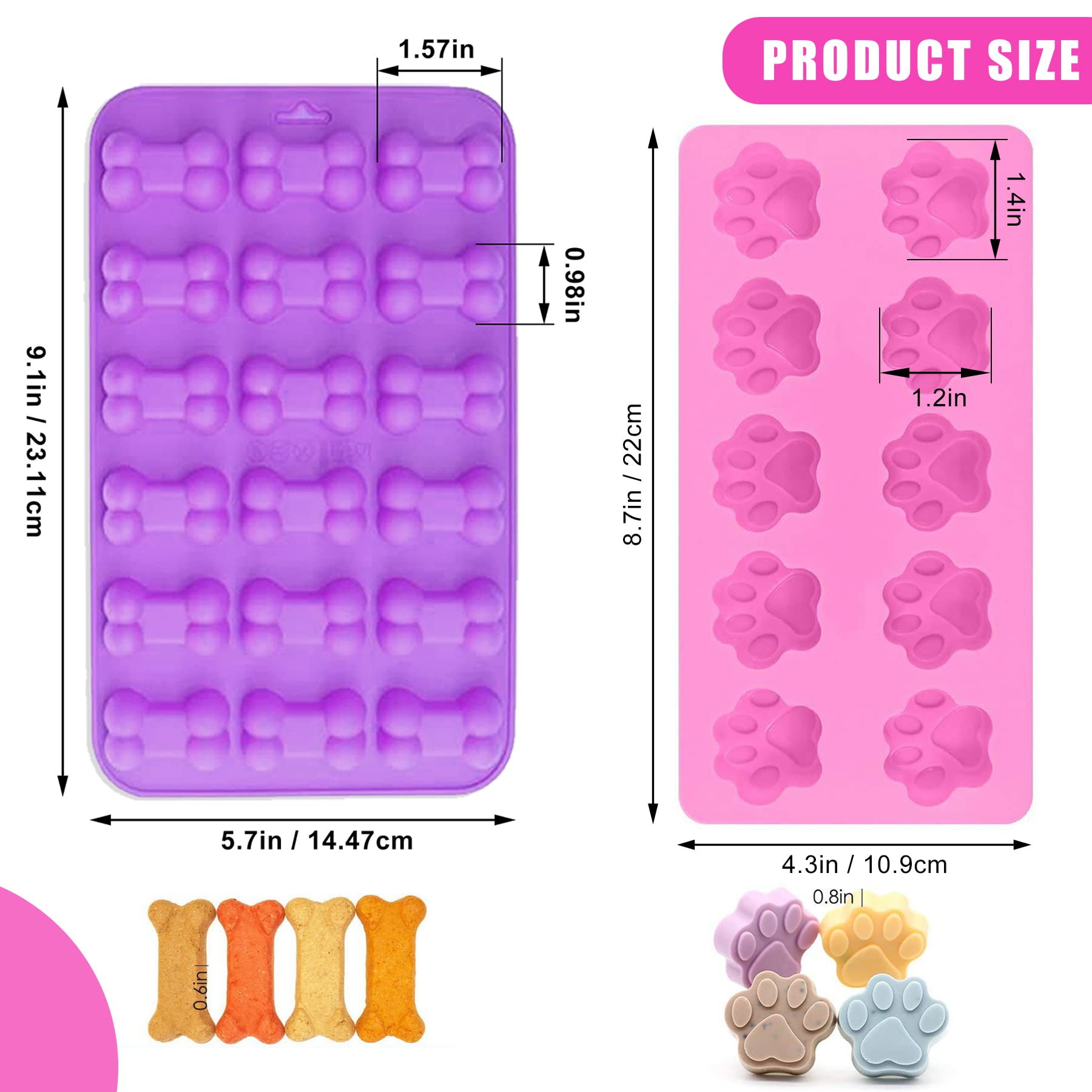 Set Of 6, 3 Packs Silicone Molds Puppy Dog Paw And 3 Packs Stainless Steel Bone Cookie Cutter,For Homemade Treats And Cat Dog An