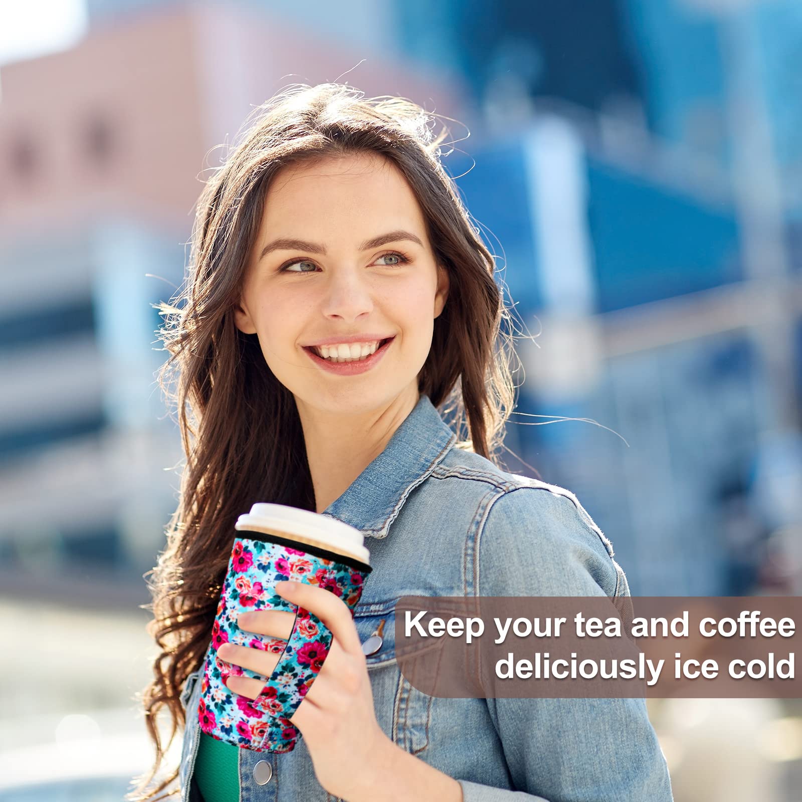 30 Pcs Reusable Iced Coffee Sleeve For Cold Beverages Cups Reusable Neoprene Insulator Cup Sleeve With Handle Neoprene Holder Su