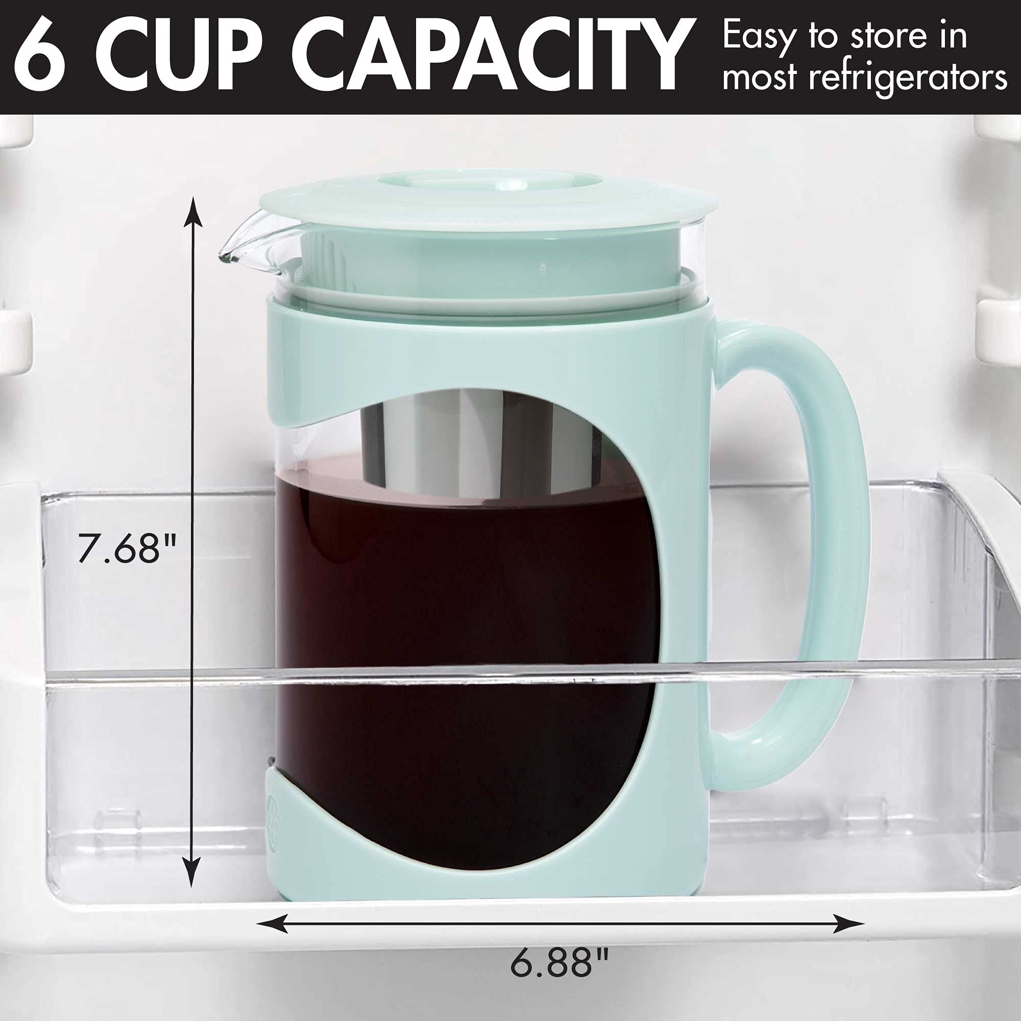 Primula Burke Deluxe Cold Brew Iced Coffee Maker, Comfort Grip Handle, Durable Glass Carafe, Removable Mesh Filter, Perfect 6 Cu