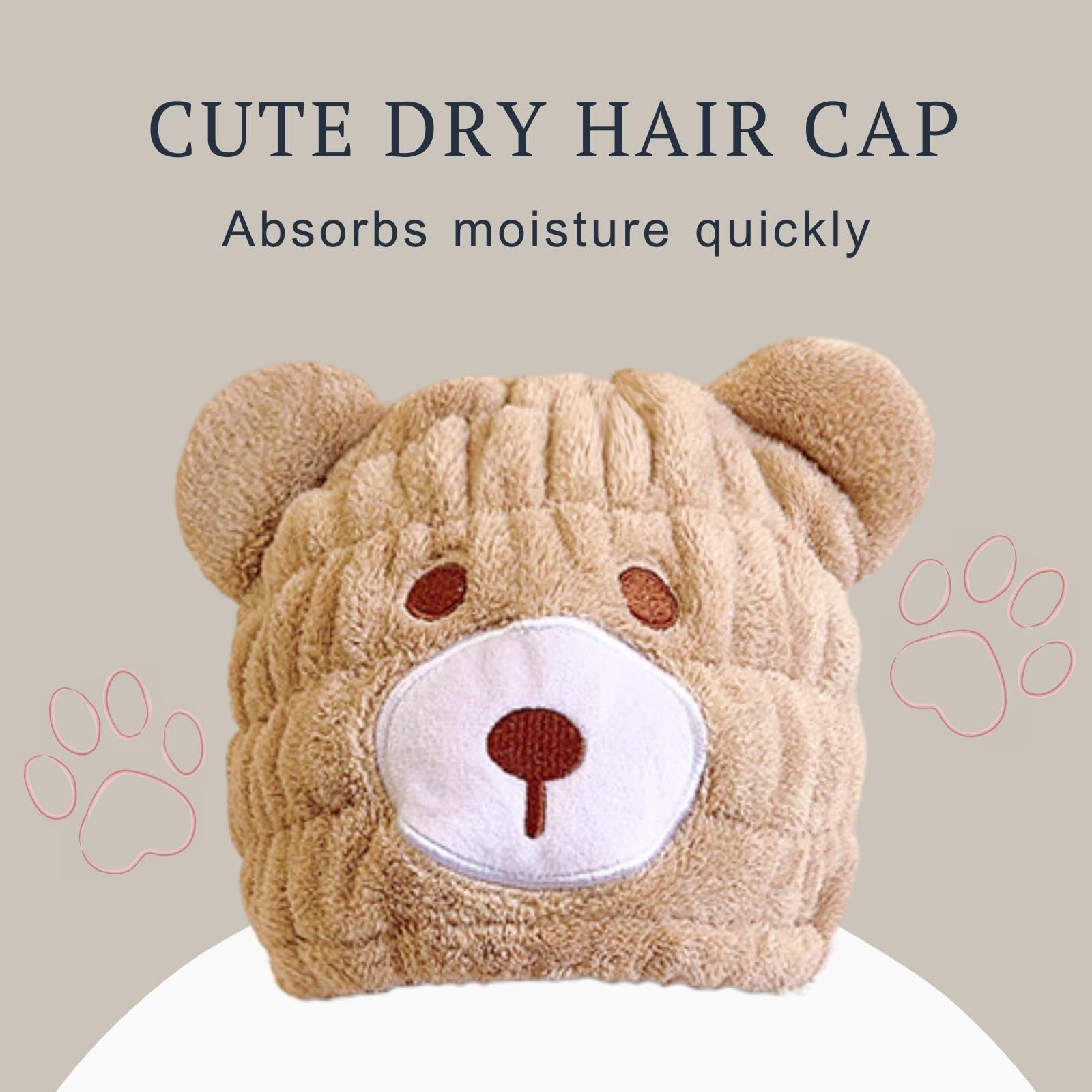 LCBD Microfiber Hair Towel Wrap for Kids, Brown Bear Dry Hair Cap Set with Hair Scrunchies, Absorbent Quick Hair Drying Towel fo