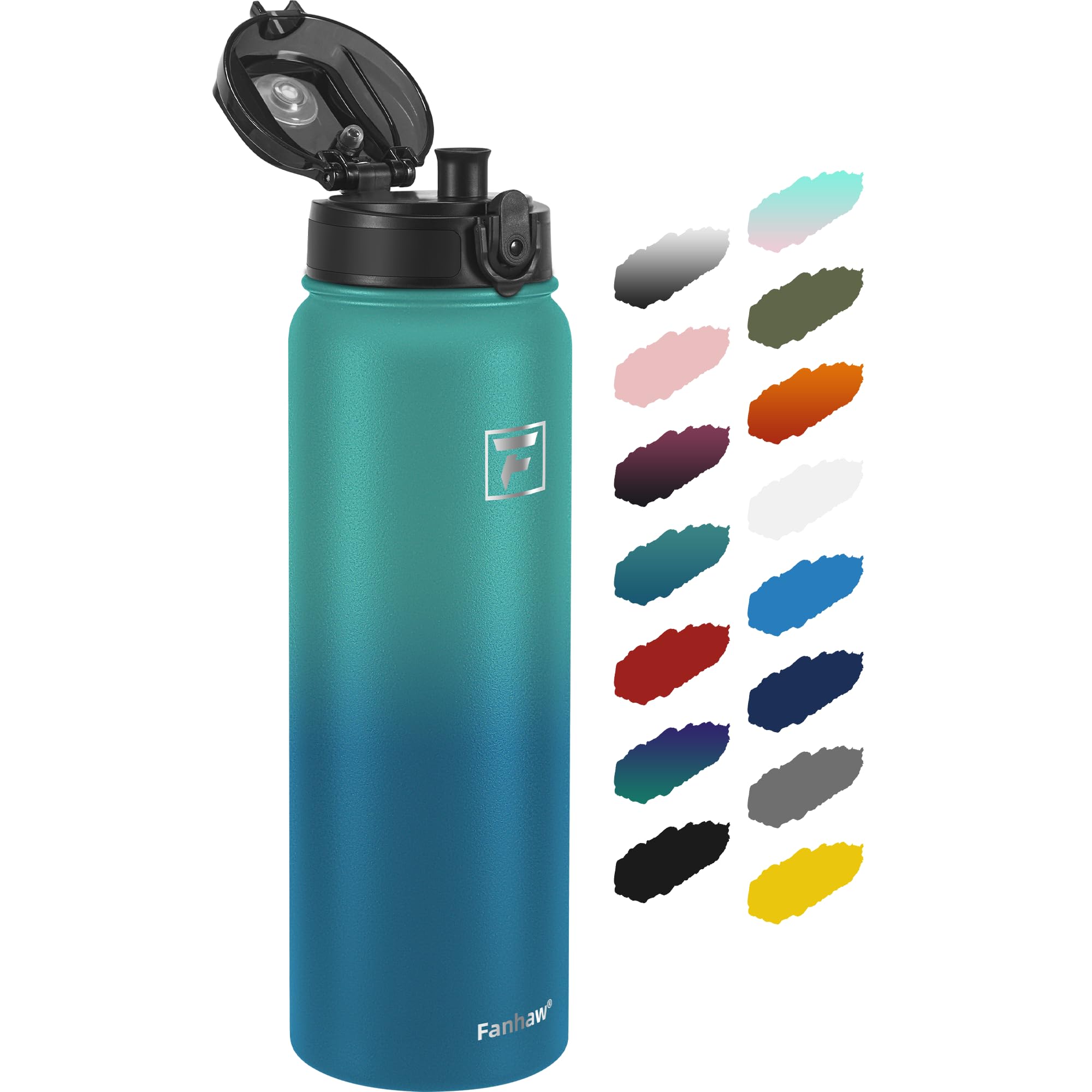 Fanhaw 32 Oz Insulated Stainless Steel Water Bottle With 1 Lid (Chug Lid) - Leak & Sweat Proof With Anti-Dust Lid (Green Blue)