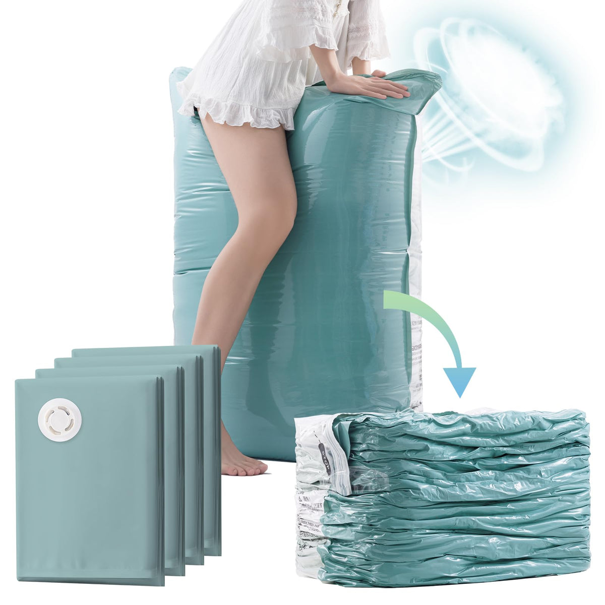 Taili Vacuum Storage Bags 4 Pack, Space Saver Bag Jumbo Cube 31X40X15 Inch, Large Forest Green Vacuum Sealed Bags For Beddings C