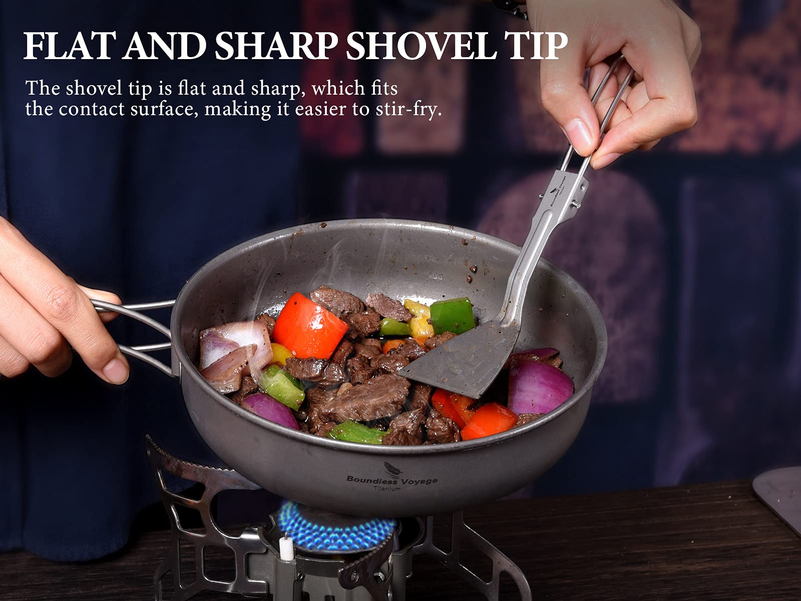 Boundless Voyage Titanium Mini Wok Spatula With Folding Handle Kitchenware 6.89Inch For Camping Hiking Picnic A-Ti1076T