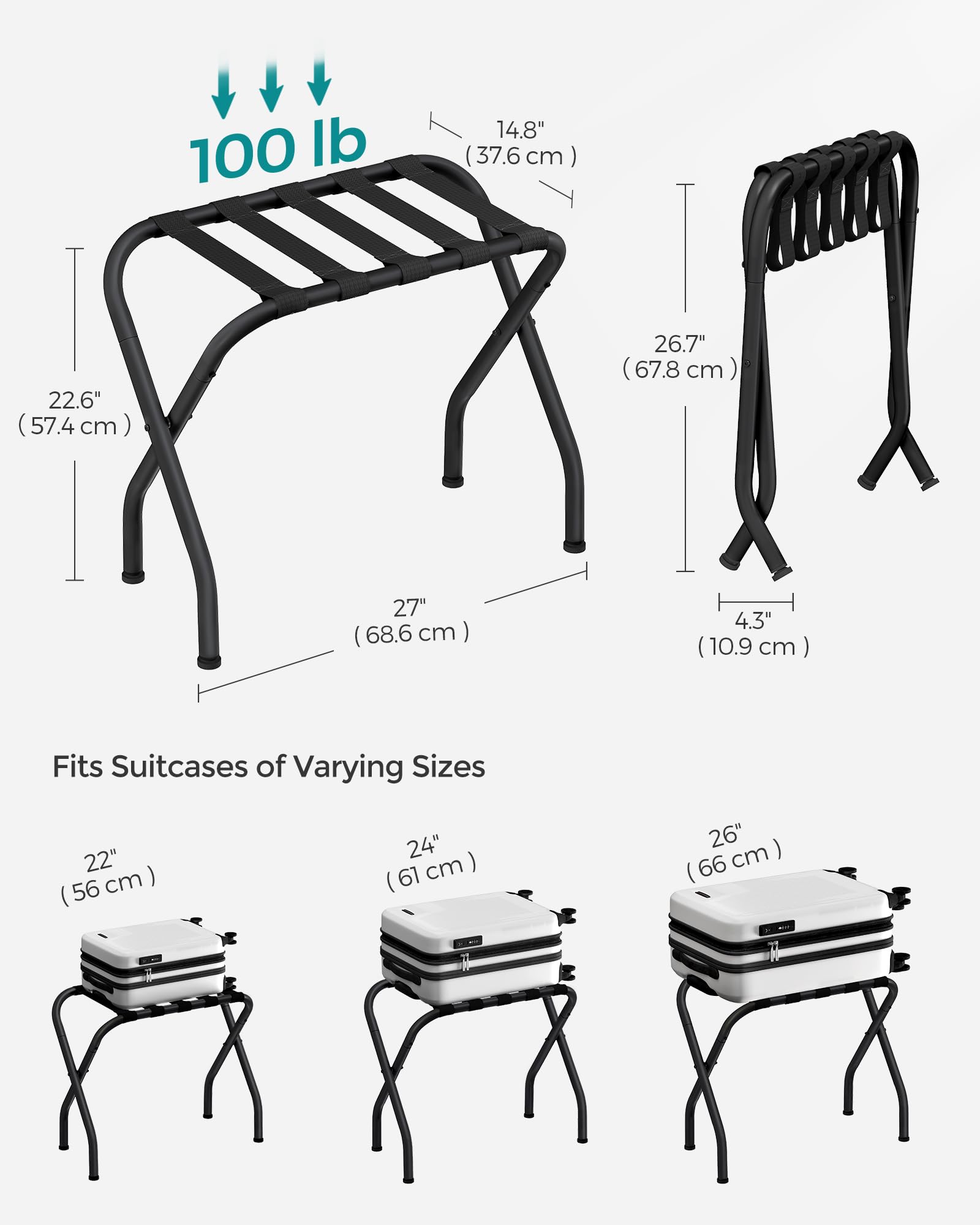 Songmics Luggage Rack, Pack Of 2, Luggage Racks For Guest Room, Suitcase Stand, Steel Frame, Foldable, For Bedroom, Black Urlr64