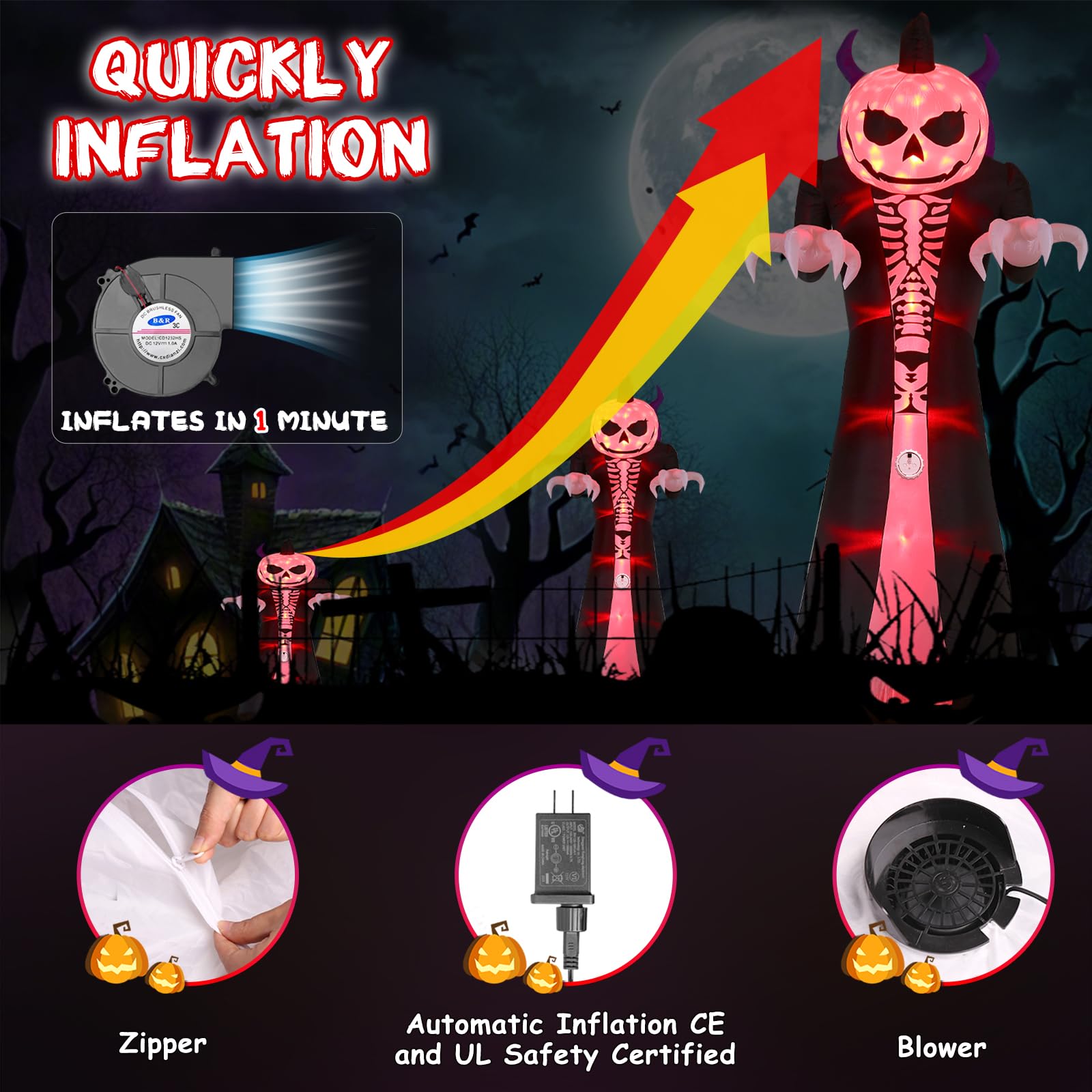 Elegear 10FT Halloween Inflatable Blow Up with Motion-Activated Screaming, 8-Mode Color Changing Light, Giant Grim Reaper Ghost