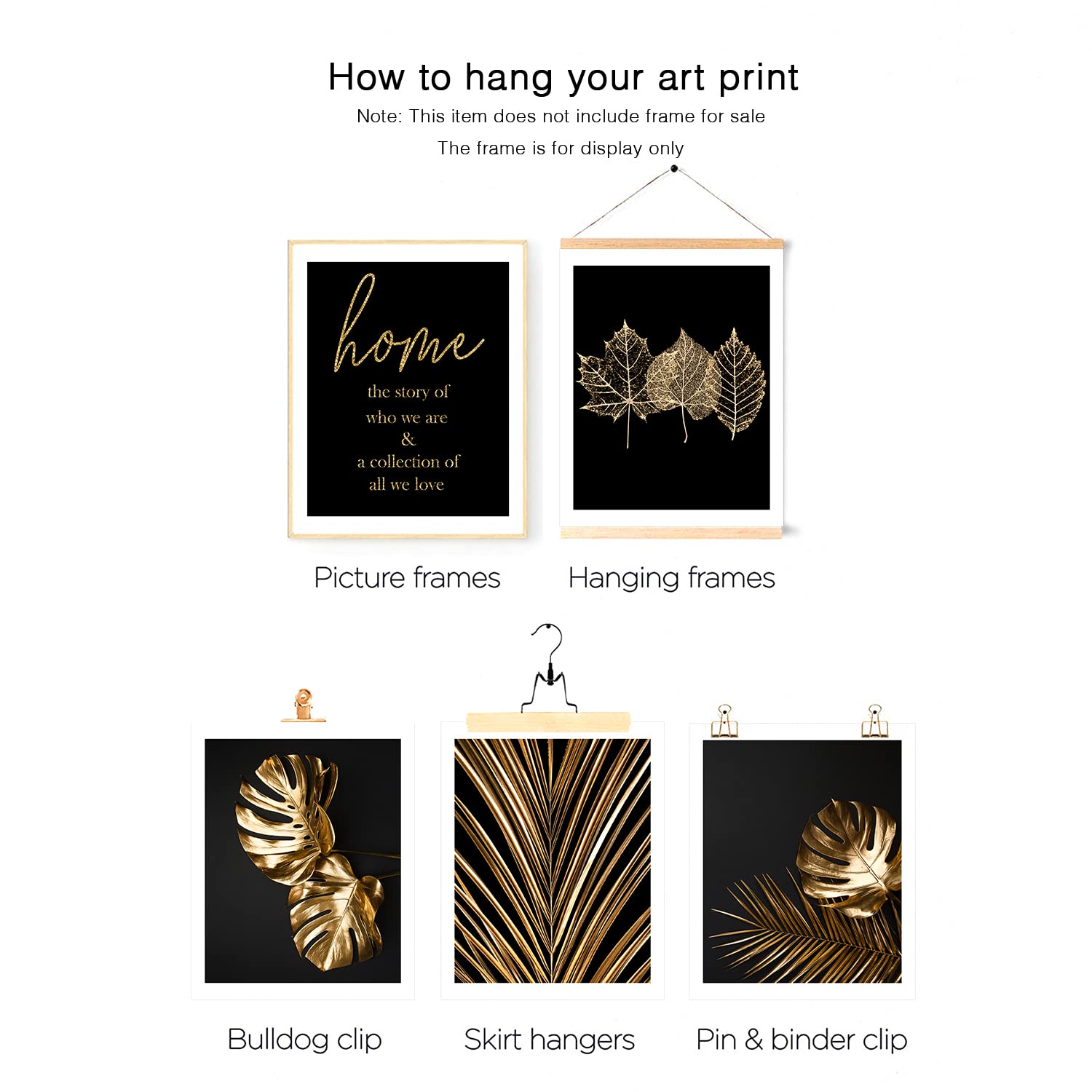 Hoozgee Gold Leaf Art Prints Modern Black Gold Botanical Tropical Plant Leaves Art Wall Pictures Canvas Prints Gallery Wall Art