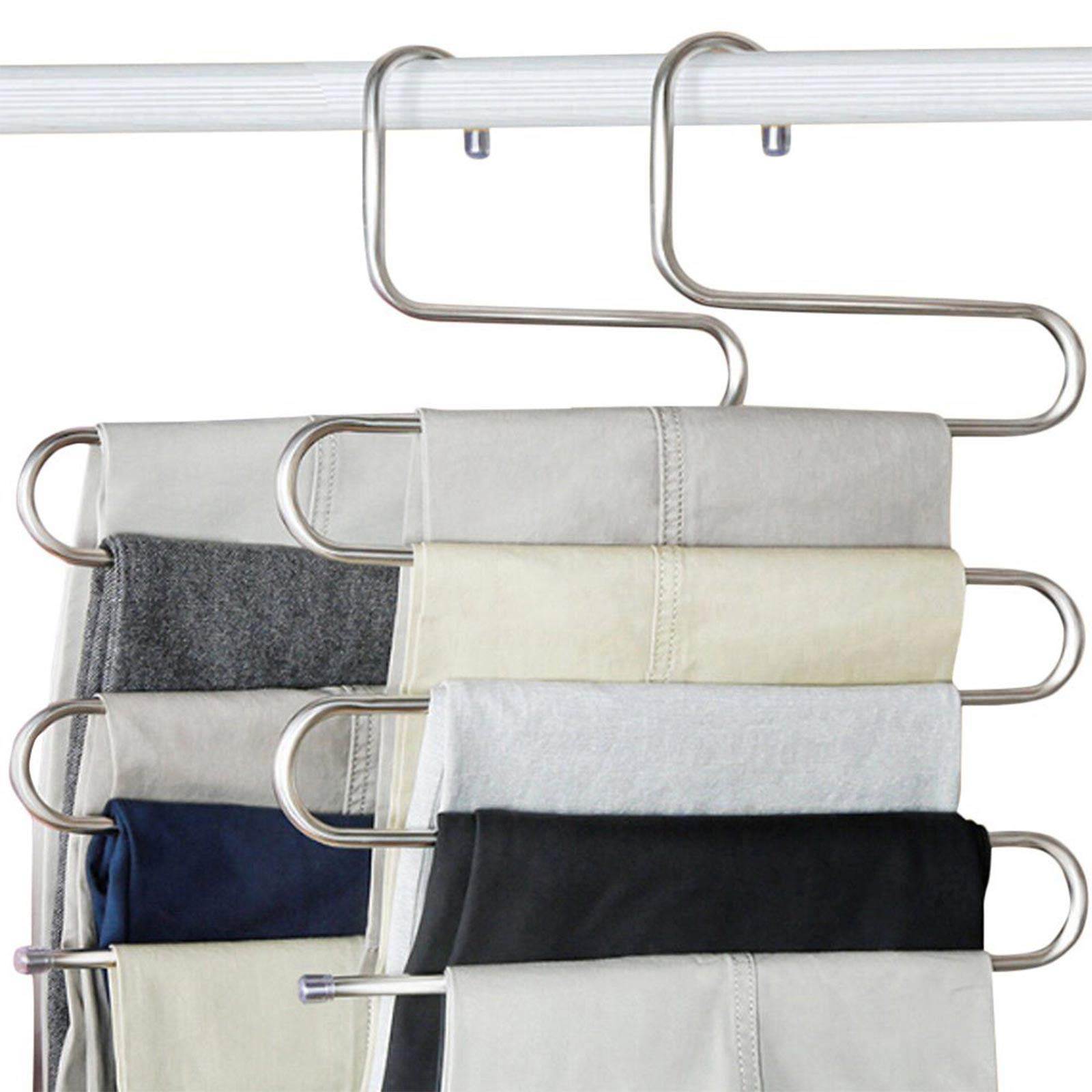 Devesanter Pants Hangers Non-Slip S-Shape 4 Pack Trousers Hangers Stainless Steel Clothes Hangers Closet Storage Organizer For P
