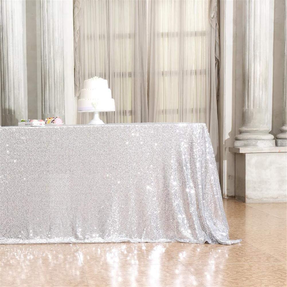 Eternal Beauty Sequin Tablecloth, 90X132 Rectangle Sequin Tablecloth For Party Cake Dessert Table Exhibition Events,Silver