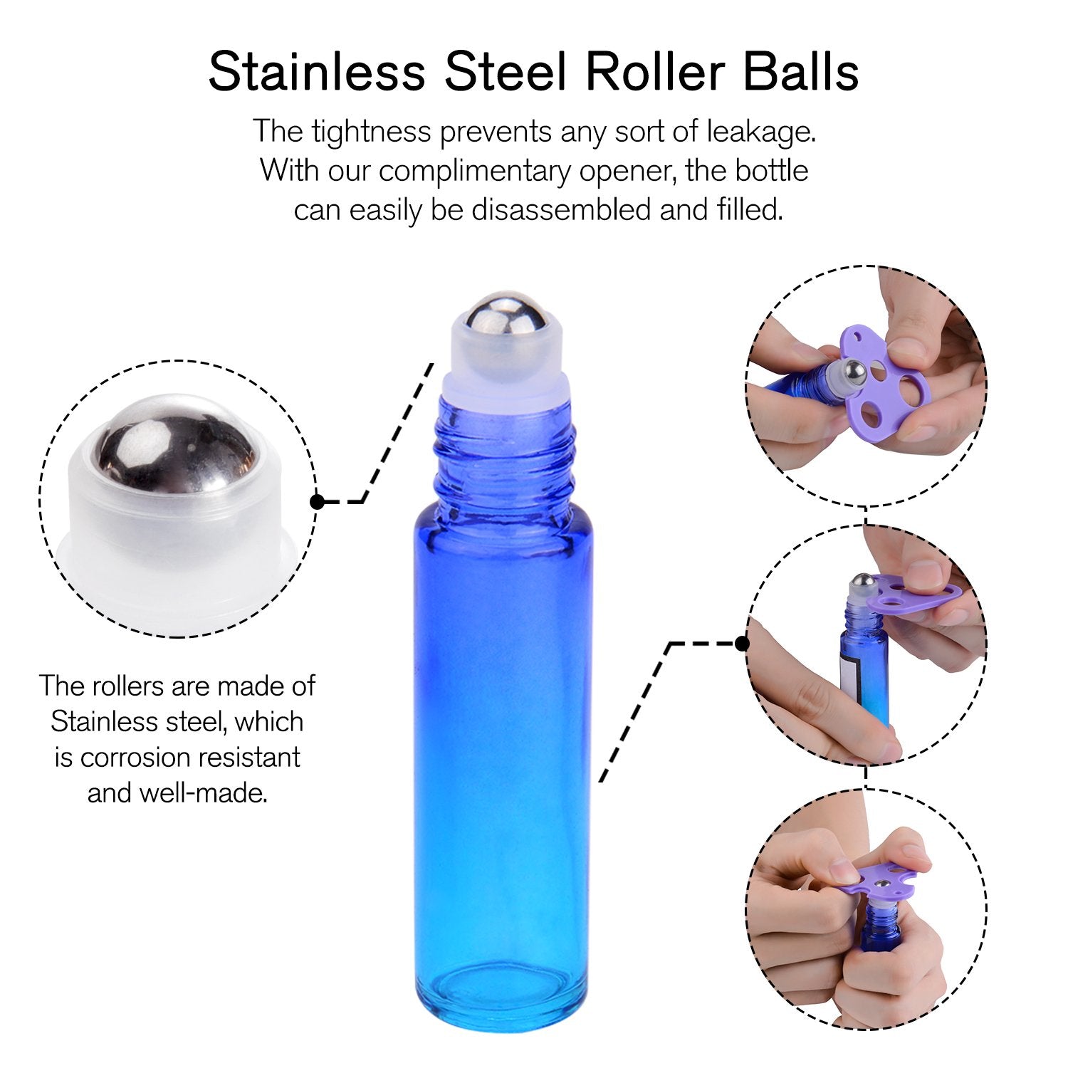 Prettycare Roller Bottles 10Ml (12 Pack Rainbow Glass, Golden Cap, 24 Labels, 2 Extra Roller Balls, Opener, 2 Funnels) For Essen