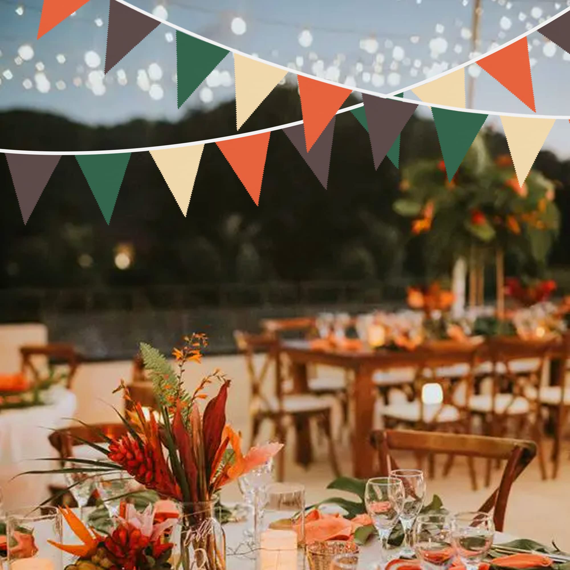 32Ft Orange Green Brown Party Decorations Triangle Flag Pennant Bunting Fabric Garland For Jungle Safari Animal Party Zoo Themed