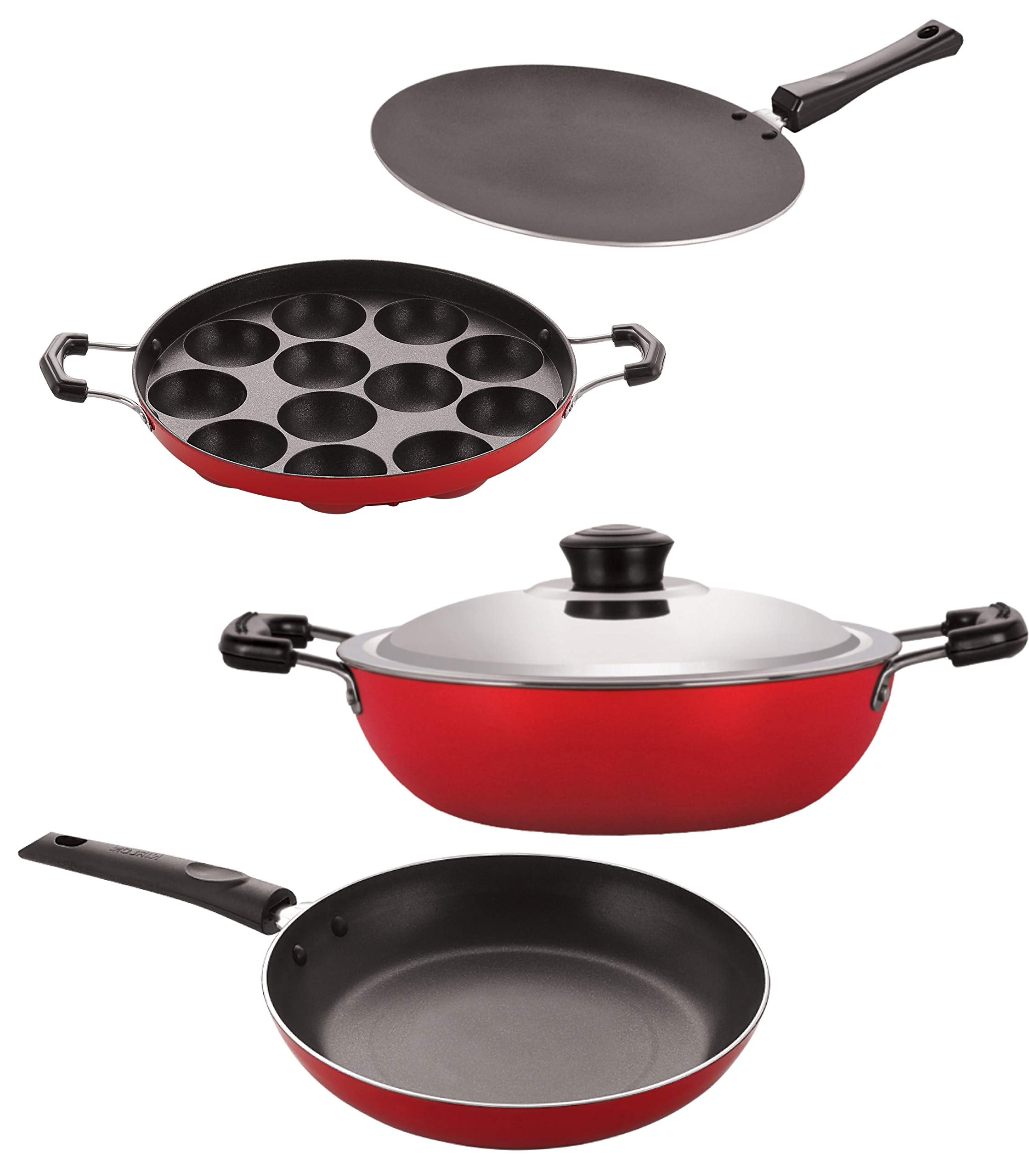 Nirlon NonStick Aluminium Cookware Gift Set Of 4 Pieces (Gas Compatible)(2.6Mm_Ct_Dkdb_Appam_Tp24)
