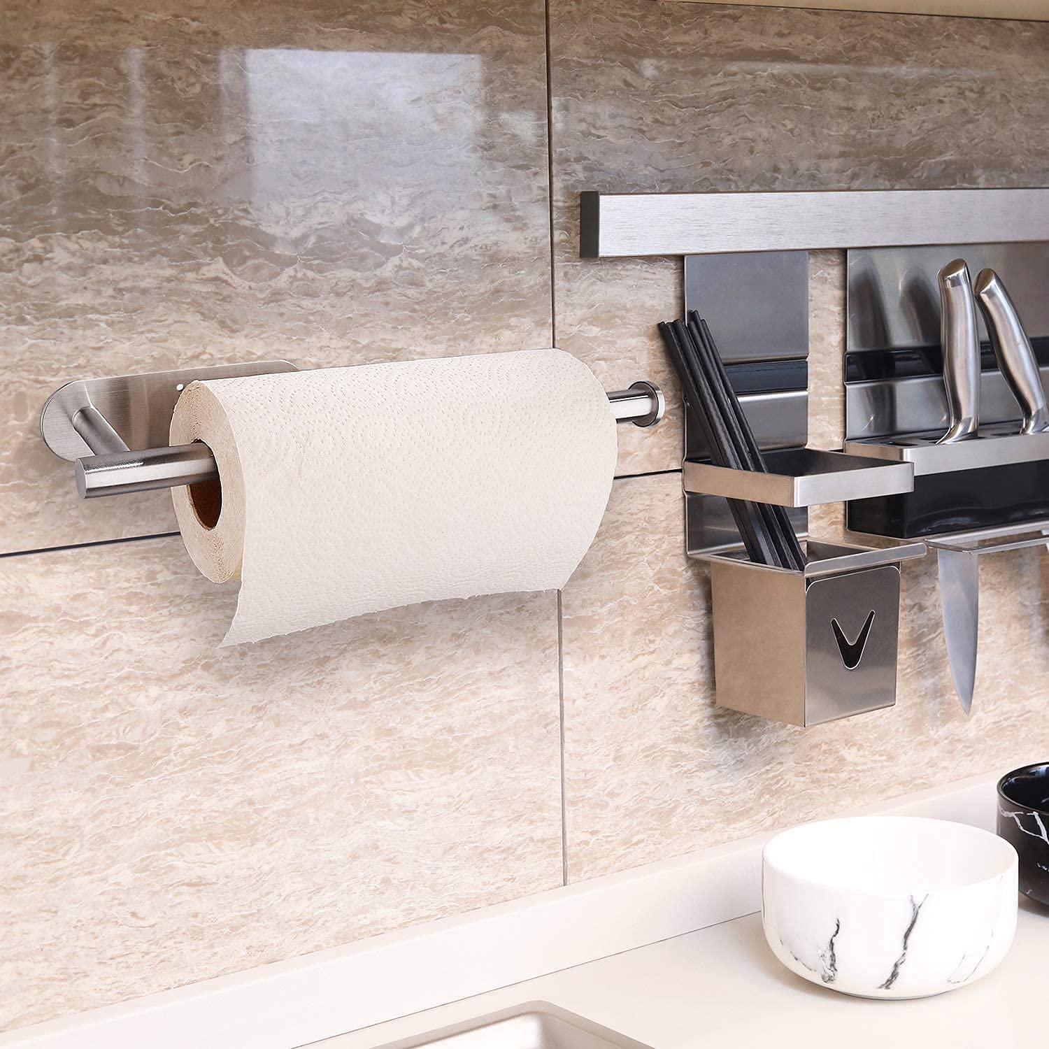 Paper Towel Holder Under Cabinet - Self Adhesive Paper Towel Roll Holder Wall Mount, Gewtur Stainless Steel Paper Towel Holder F