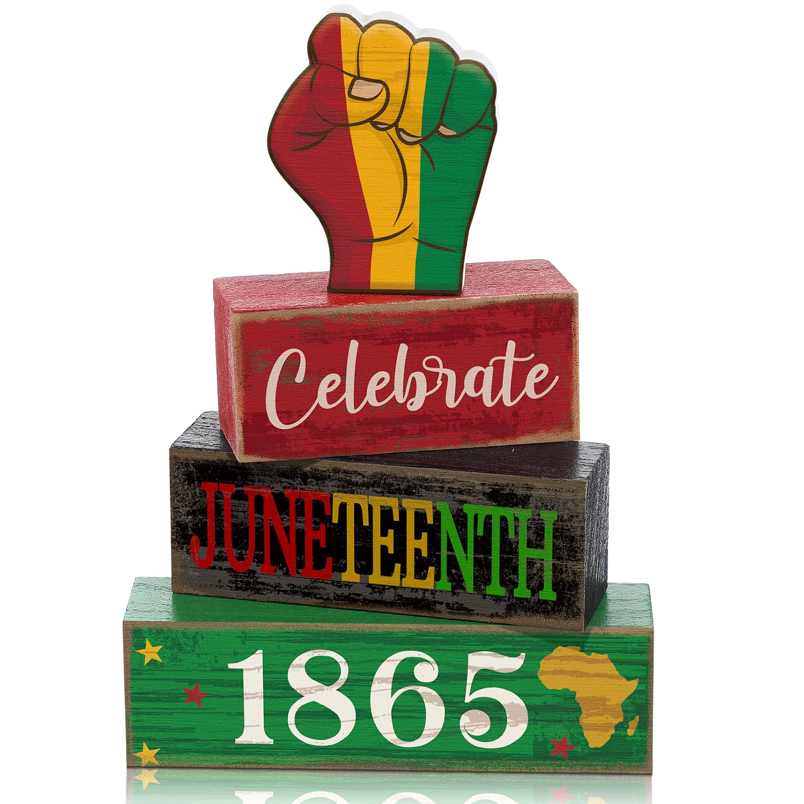 4 Pcs Juneteenth Table Decorations Juneteenth Tiered Tray Decor Rustic 1865 Freedom Wood Block Sign June 19th Table Centerpiece 