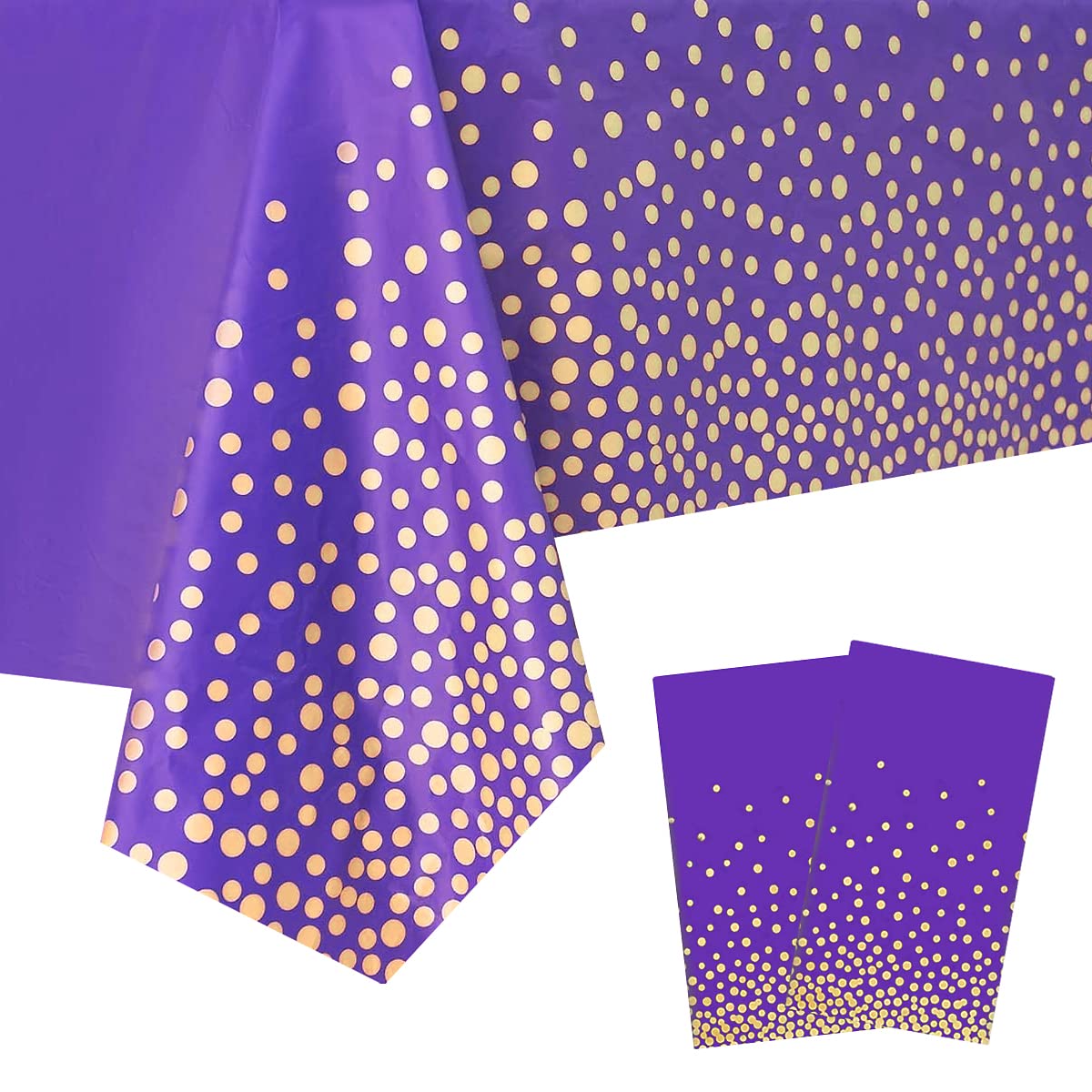 Jepeux 2 Packaging Purple And Gold Plastic Tablecloth, 54 Inch X108 Inch Rectangular Disposable Dot Party Table Cover, Suitable