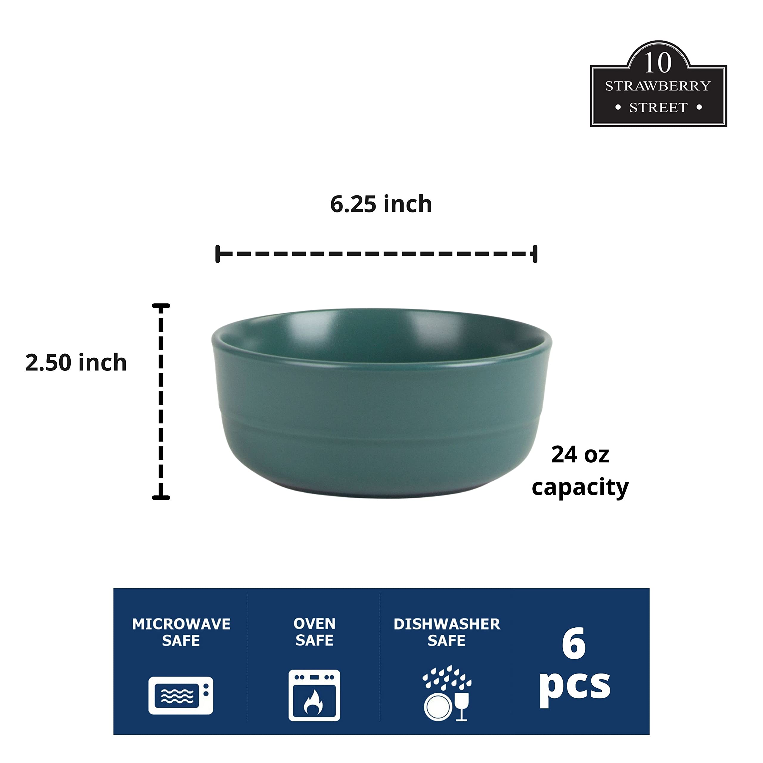 Double Line 6.25''/24 Oz Cereal Bowl, Set Of 6, Emerald Green
