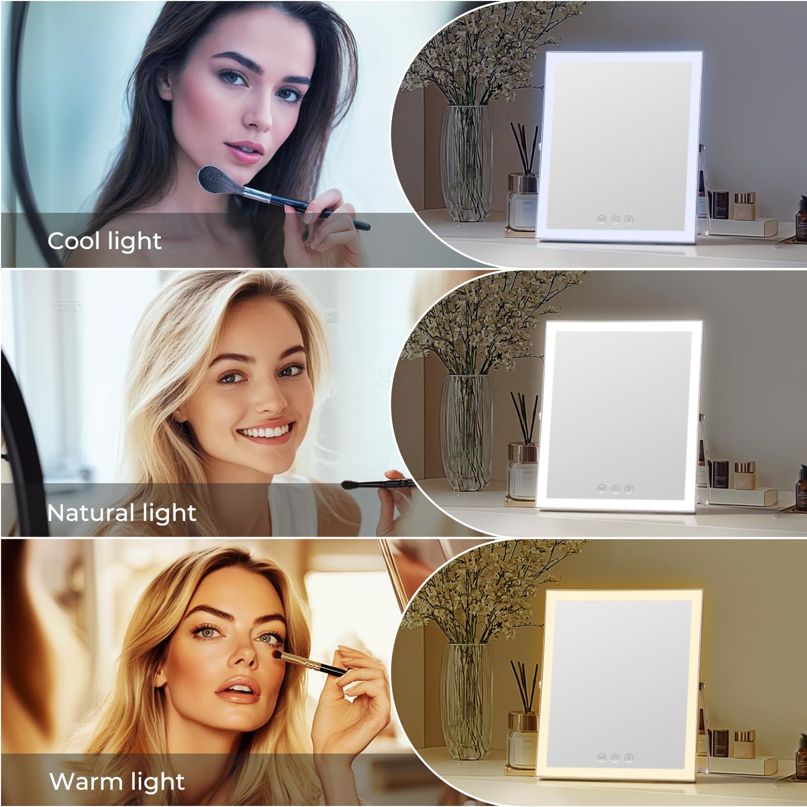 Vanity Mirror With Lights,10''X12'' Lighted Makeup Mirror, 3 Colors Dimmable, 360 Degree Rotation Makeup Mirror With Lights, Dua