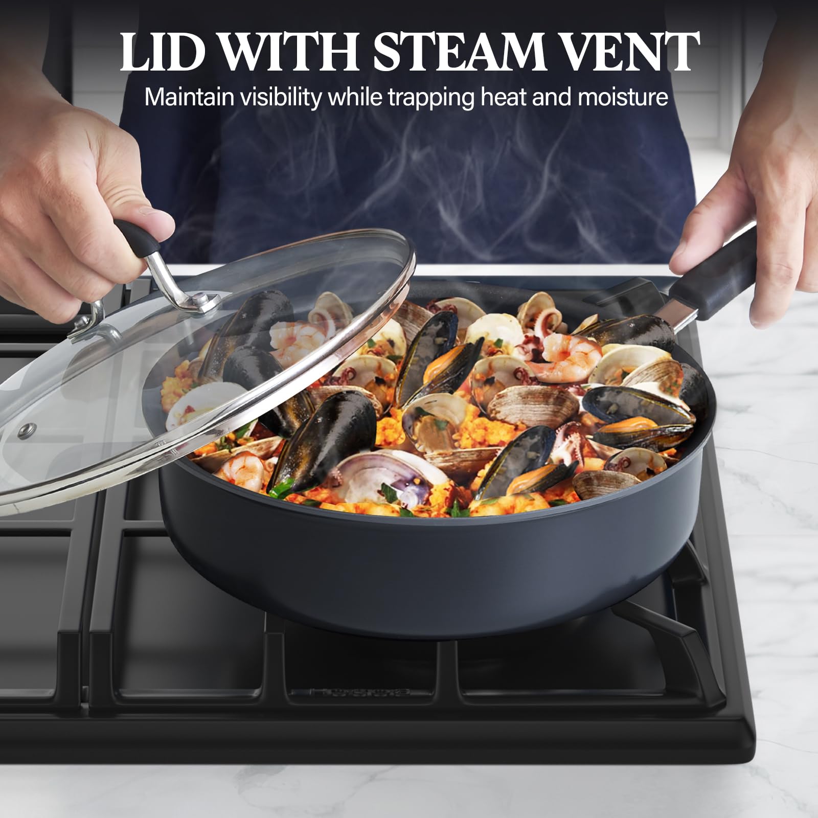 Cook N Home Pots and Pans Set Nonstick Professional Hard Anodized Cookware Sets 12-Piece, Dishwasher Safe with Stay-Cool Handles