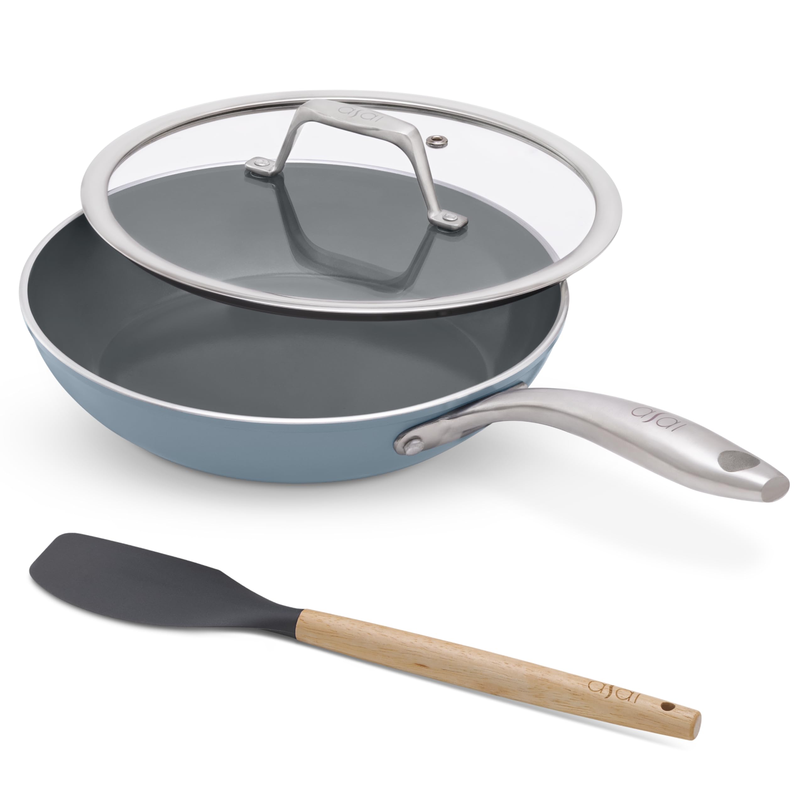 Asai Ceramic Pan For Cooking 24Cm Swiss NonStick Frying Pan With Lid
