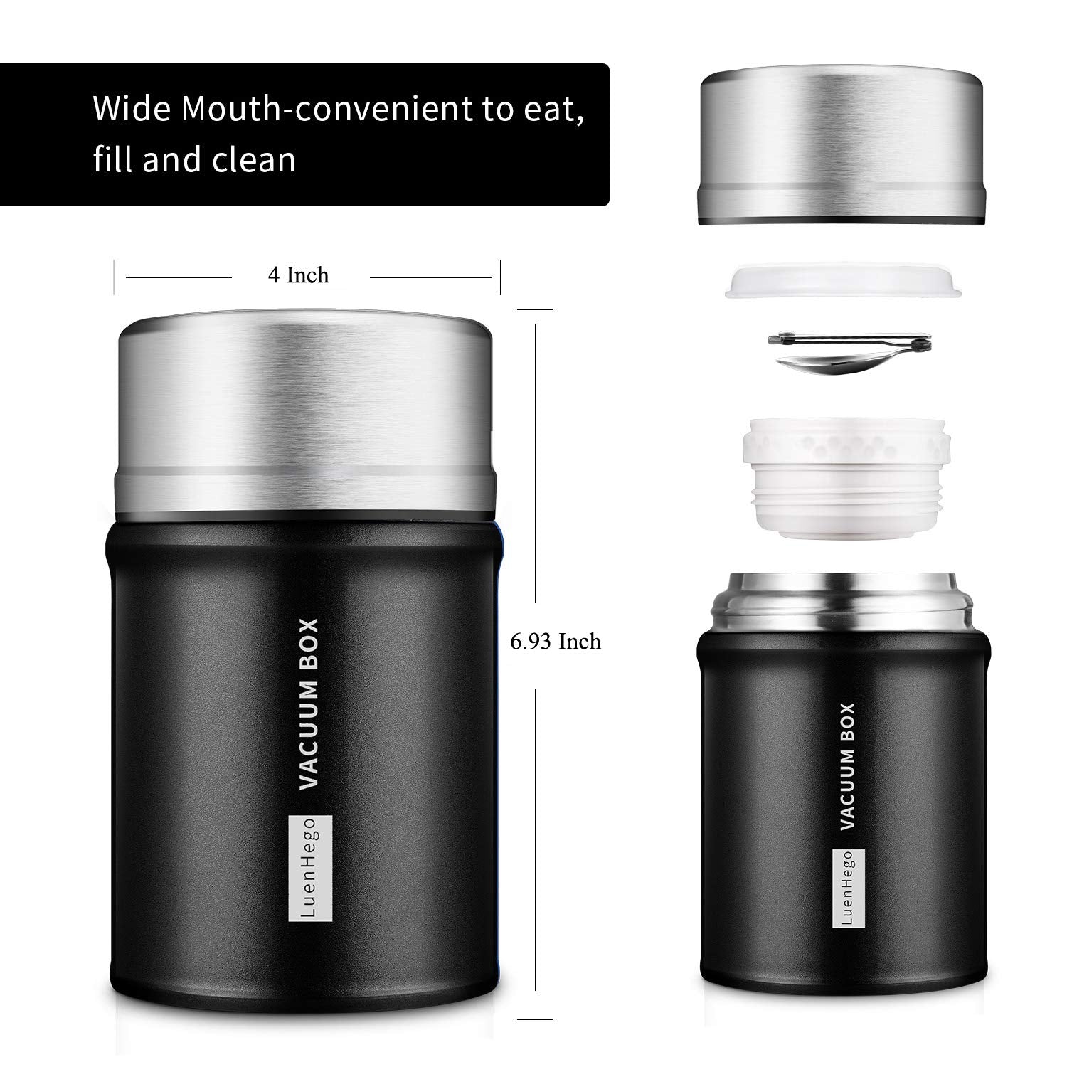 Luenhego Insulated Food Jar 26 Oz Wide Mouth Thermoses Stainless Steel Lunch Container Leak Proof Vacuum Thermal Flask With Fold