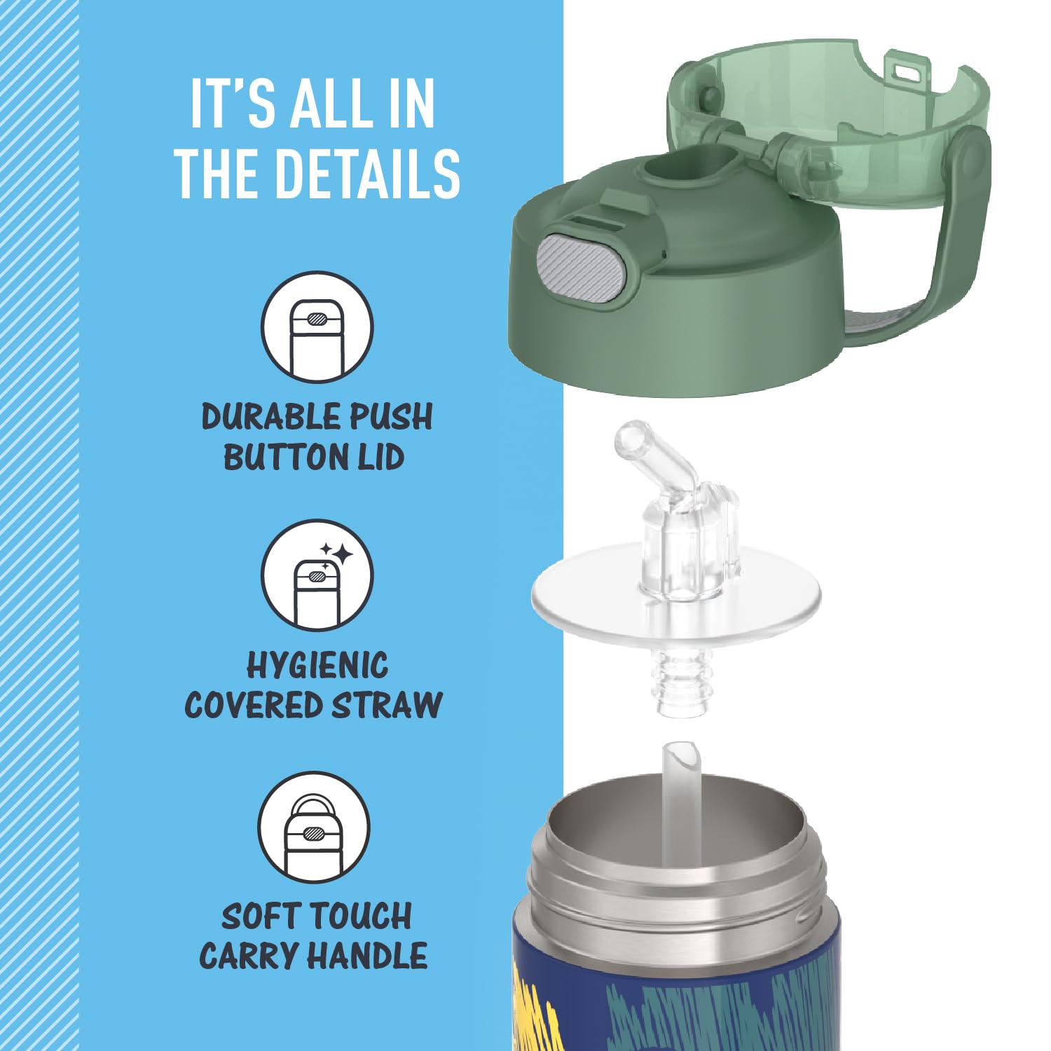 Thermos Funtainer Water Bottle With Straw - 12 Ounce, Dinosaurs - Kids Stainless Steel Vacuum Insulated Water Bottle With Lid