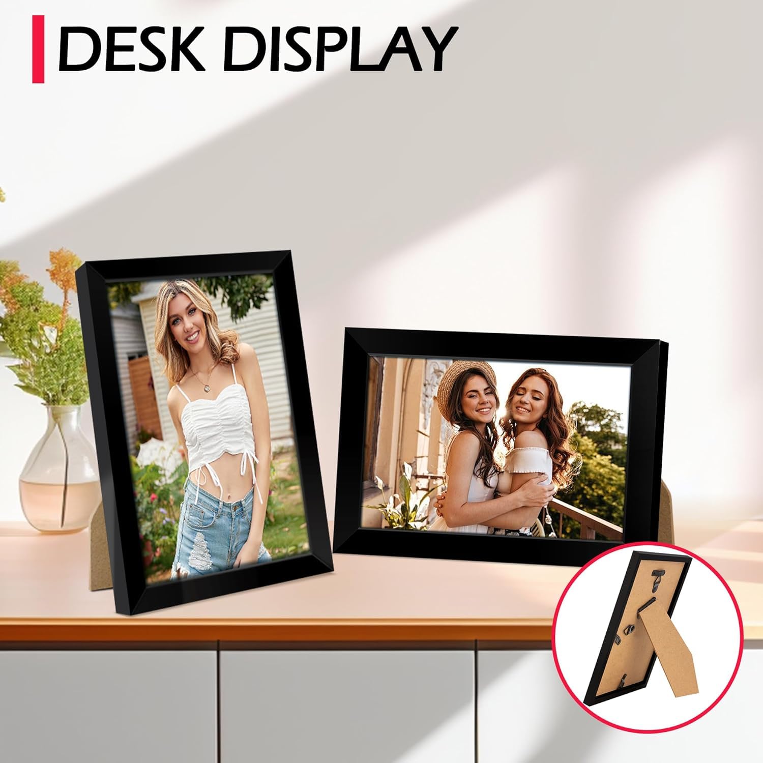 HOMERHYME 4x6 Picture Frame Set 8 Pack, 4 by 6 Black Photo Frame for Wall or Tabletop Display, Lightweight Poster Frame with Ple