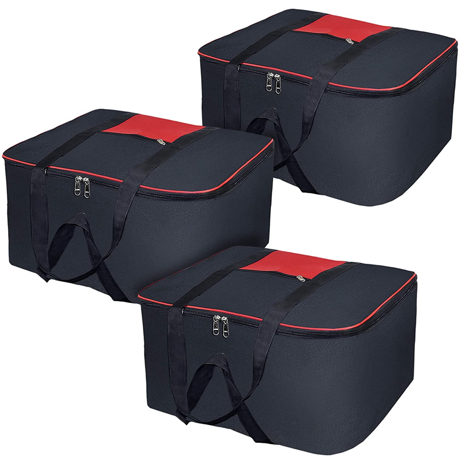 Peafowl Nylon Large Size Underbed Storage Bag For Clothes/Blankets/Saree/Household Storage Bag Red/Black (Red/Black, Pack Of 3)