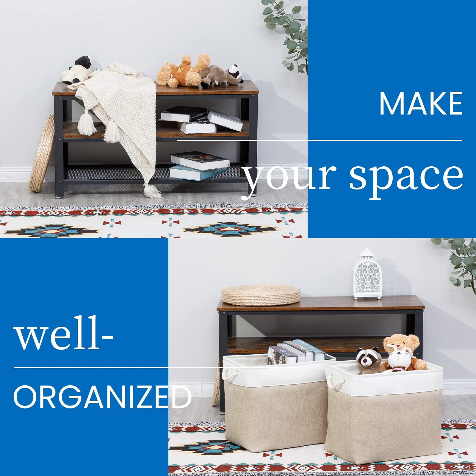 Bidtakay Storage Baskets For Shelves 17X12X15 In Beige Clothes Bins Storage For Closet Set Of 2 Large Organization Baskets For B