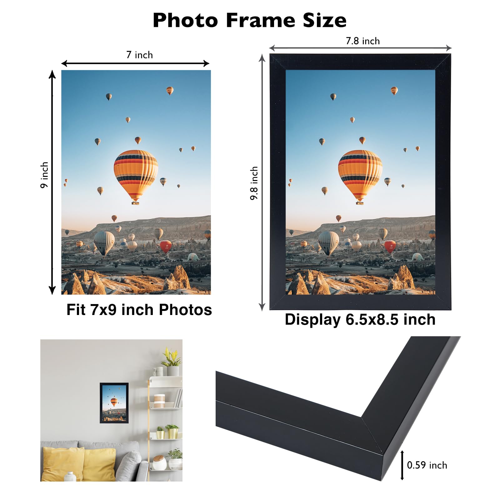 JCJMY 7x9 Picture Frame Set of 2 Black for Wall Hanging or Tabletop- Wall Mounting Horizontally or Vertically, 7 x 9 Wall Galler