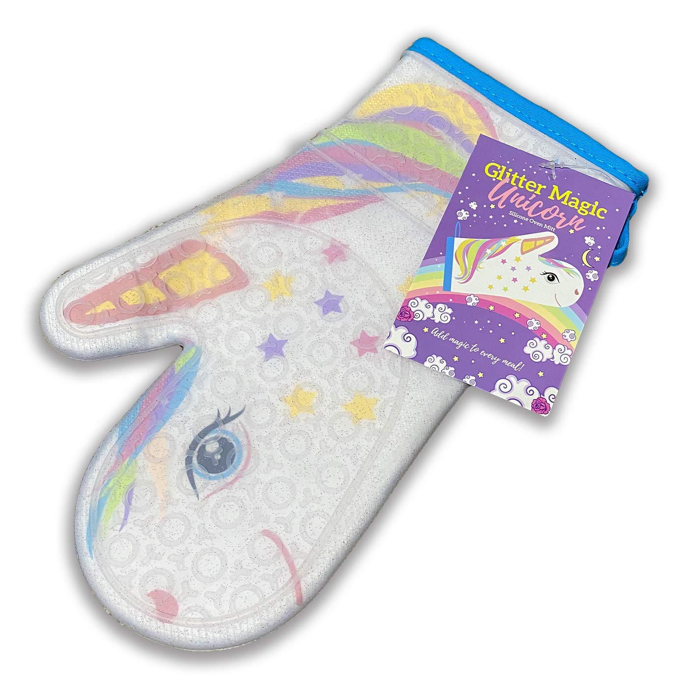 Gears Out Glitter Magic Unicorn Silicone Oven Mitt - Funny Oven Mitts - Heat Resistant Kitchen Glove, Soft Silicone, Quilted Fab