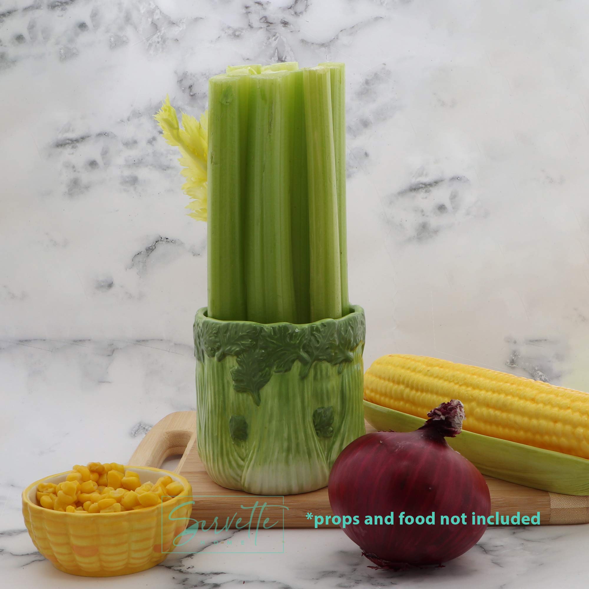 Vegetable Themed Indoor Usage Ceramic Serving Bowl Celery Stick Holder - Celery